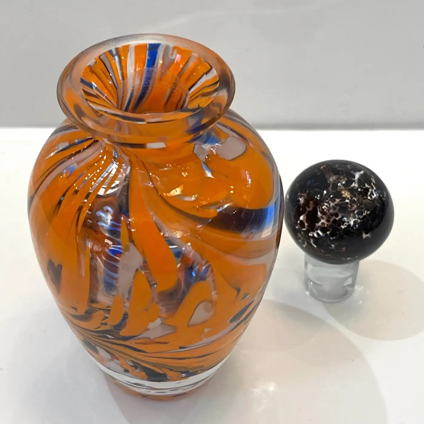 Vintage Murano Blown Glass Flower/Vase factory (Blue, Orange, and Black )