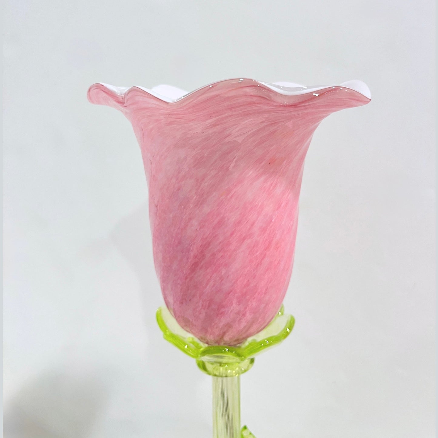 Italian Design Organic Modern Pink Art Glass Lit Flower White Vase/Table Lamp