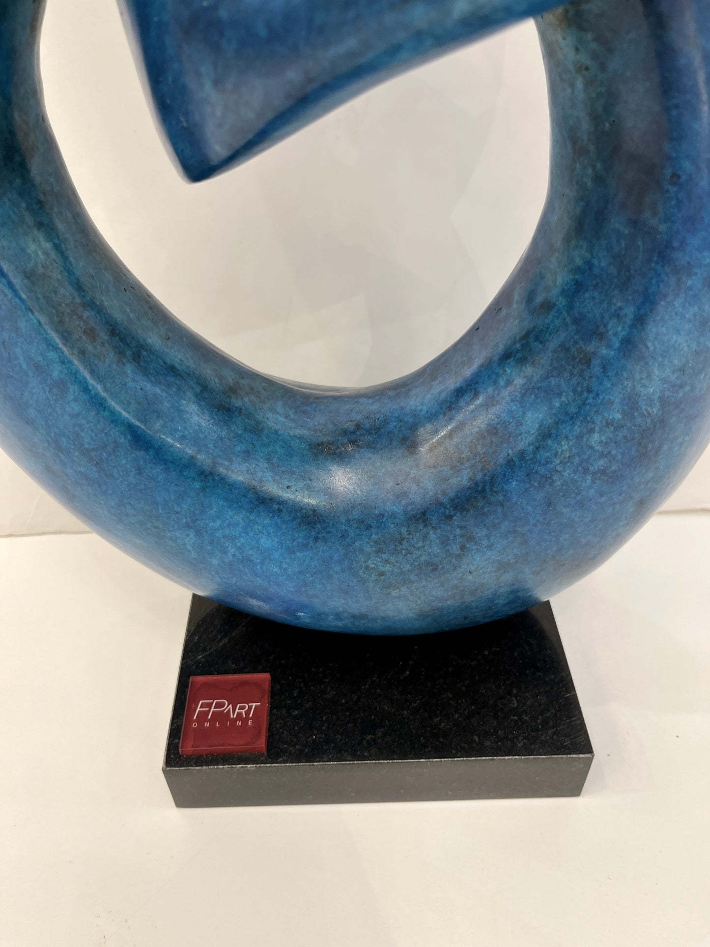 “Two Rings” Contemporary Italian Blue Patinated Bronze Abstract Sculpture
