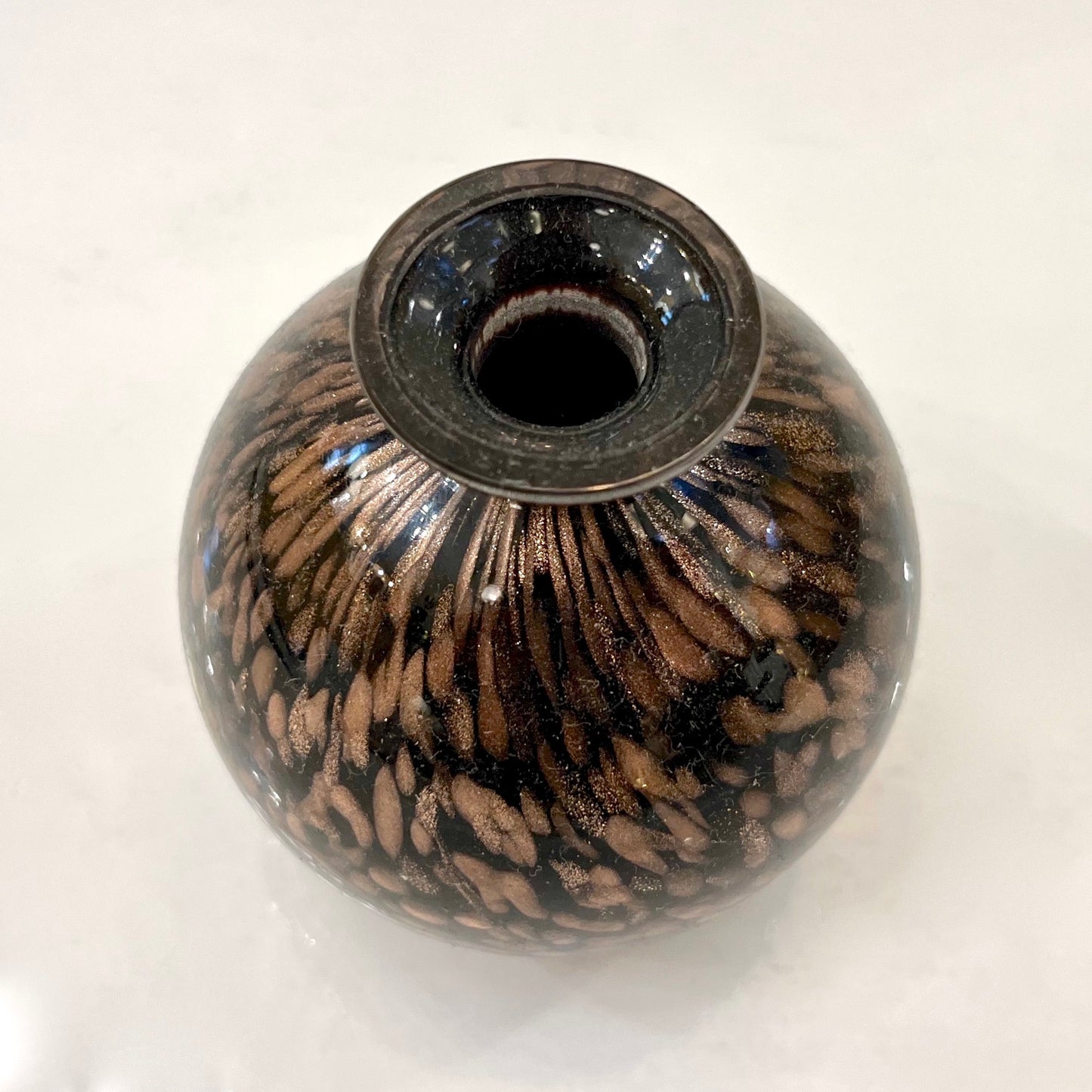 1991 Italian Murano Art Glass Black Copper Sommerso Single Flower Round Vase