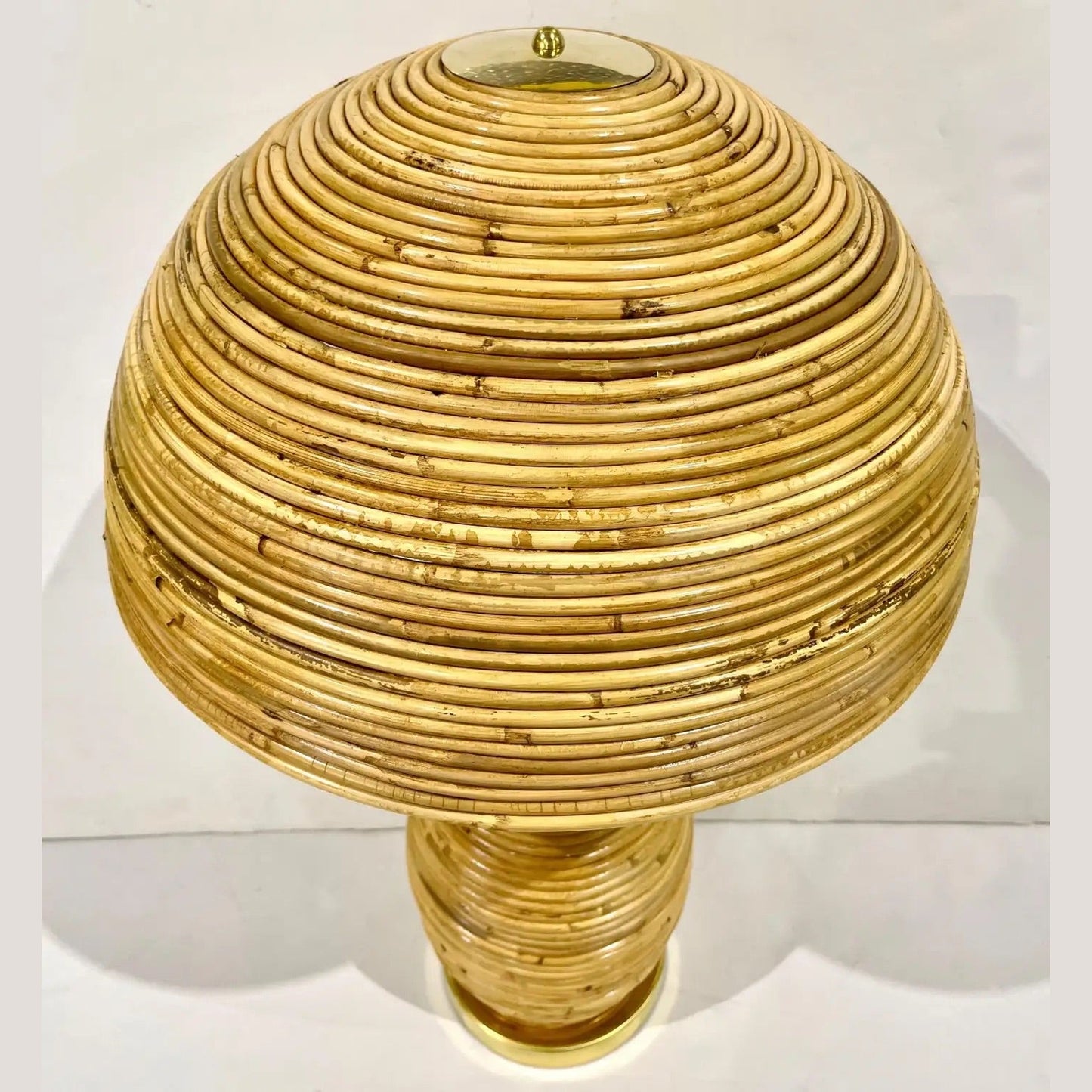 Italian Organic Modern Contemporary Brass Rattan Tall Mushroom Table/Floor Lamp