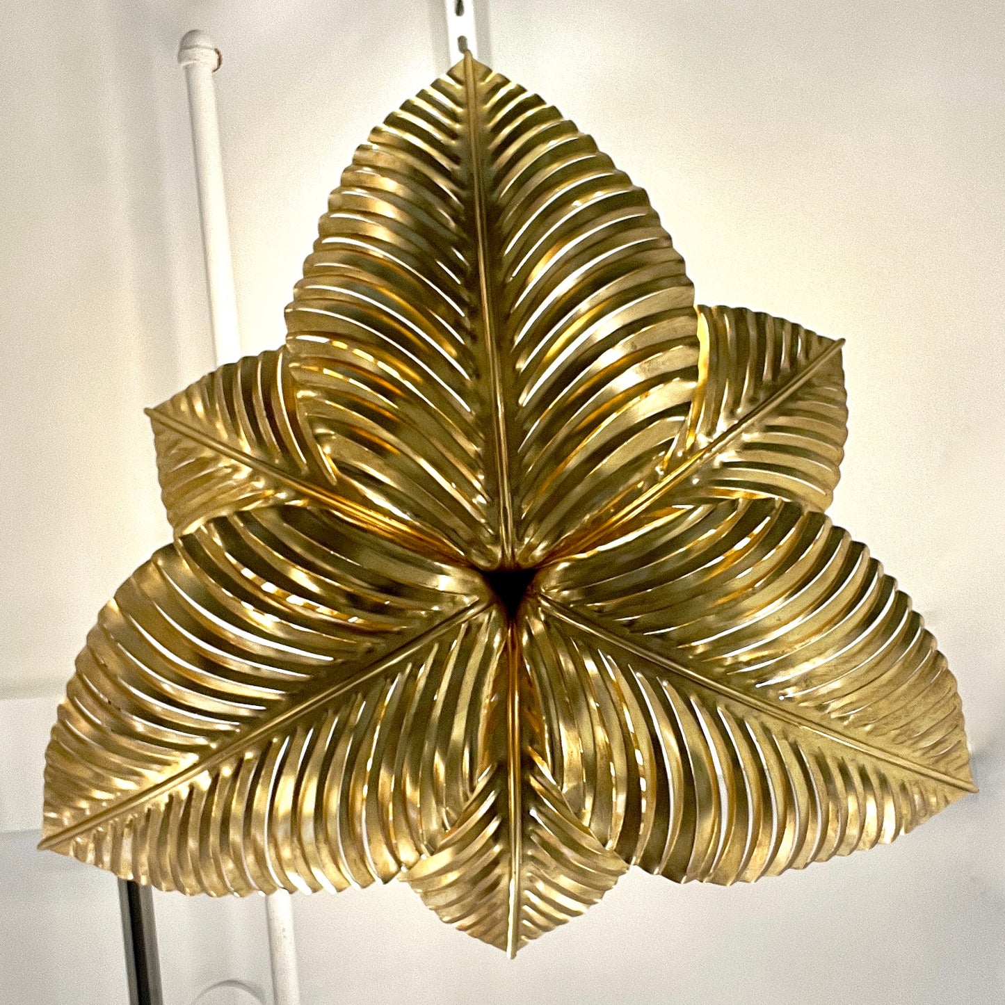 Contemporary Italian Art Deco Design Hand Made Gold Metal Tiered Leaf Chandelier