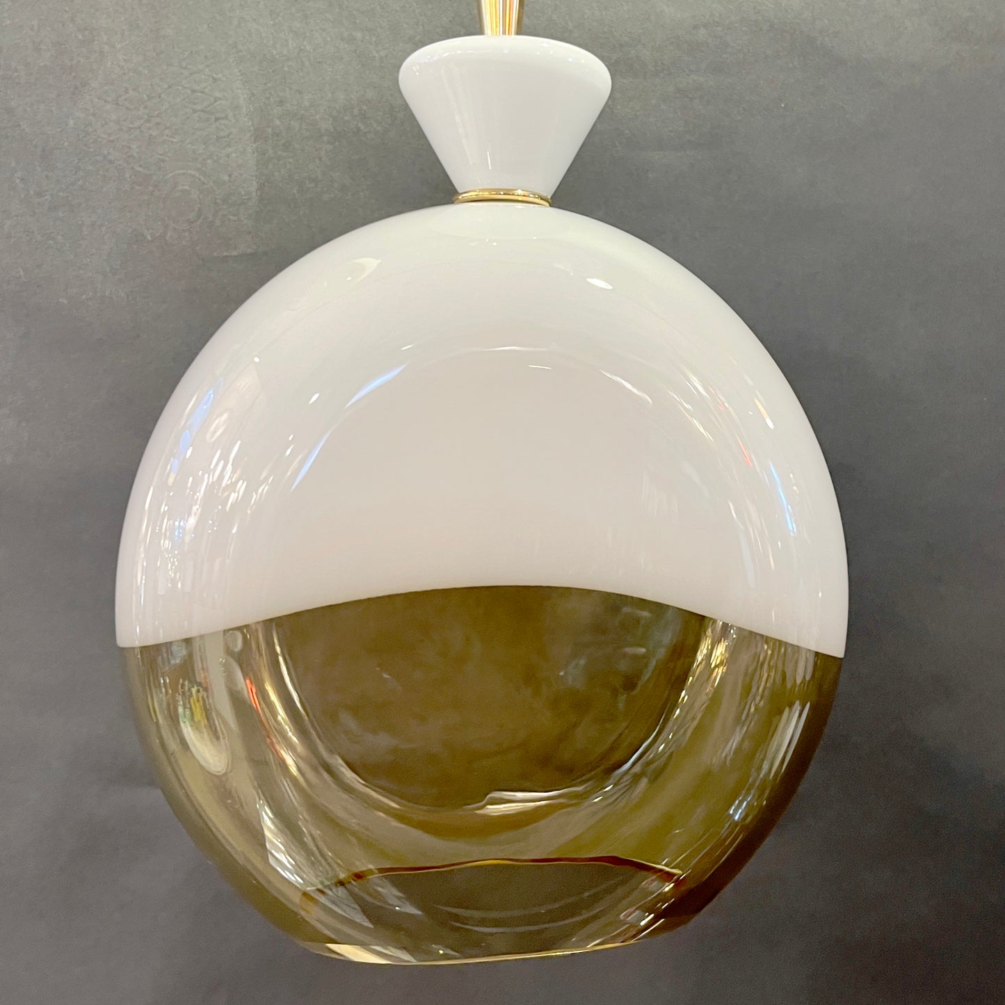 Bespoke Italian Organic Amber White Flat Spheroid Murano Glass Pendant Light