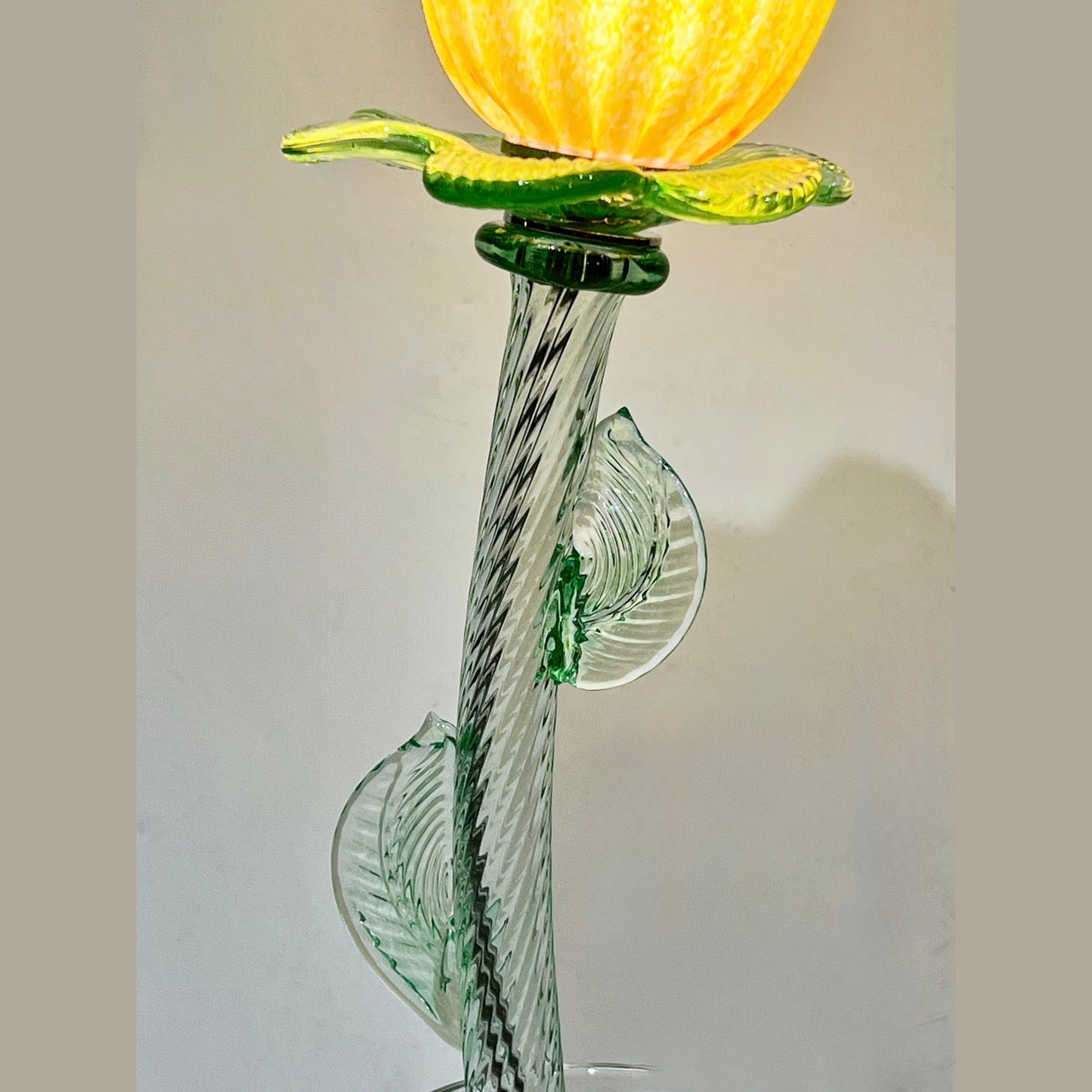 Italian Design Organic Modern Orange Art Glass Lit Flower White Vase/Table Lamp