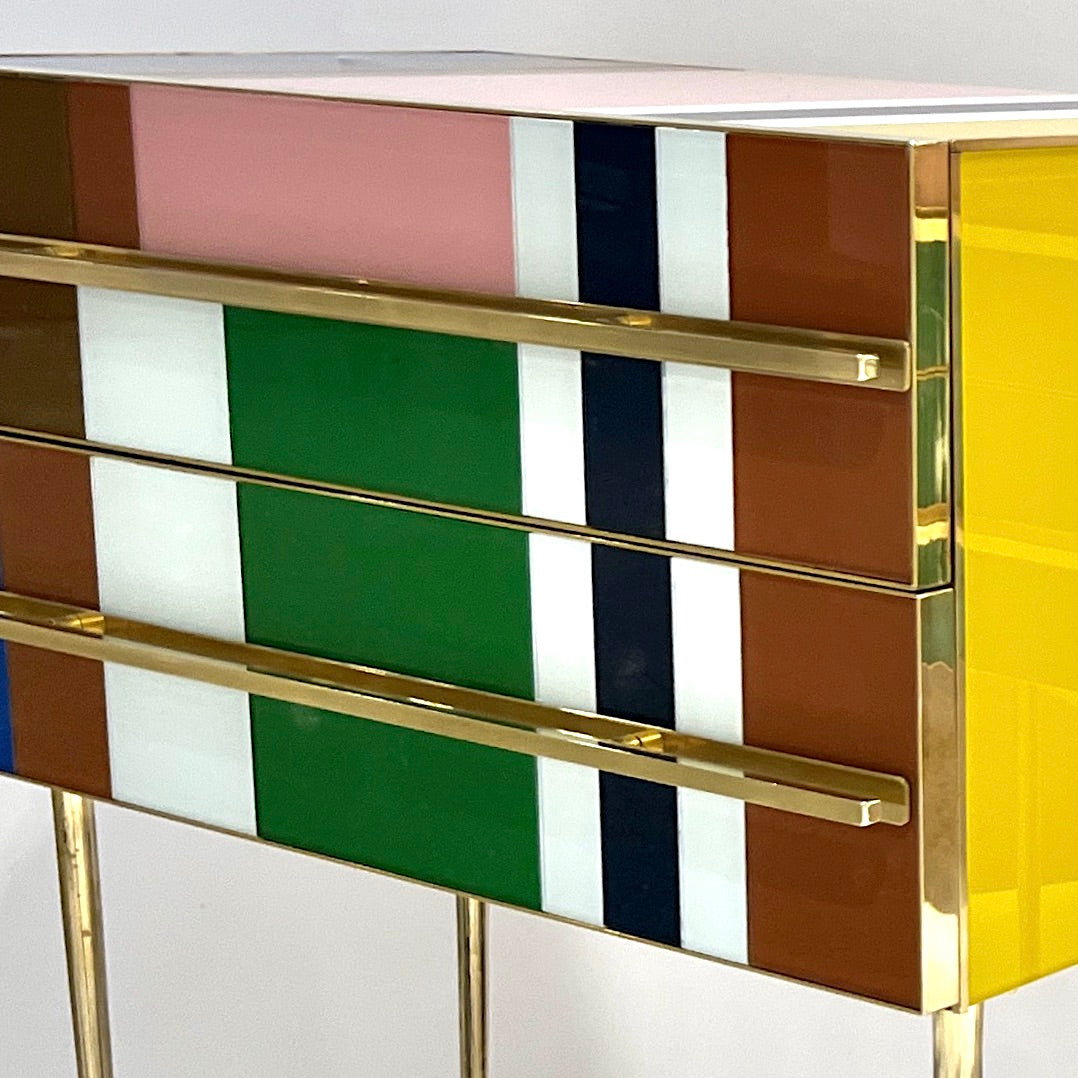 Bespoke Italian Pair of Mondrian Style Blue Green Yellow Chests / End Tables