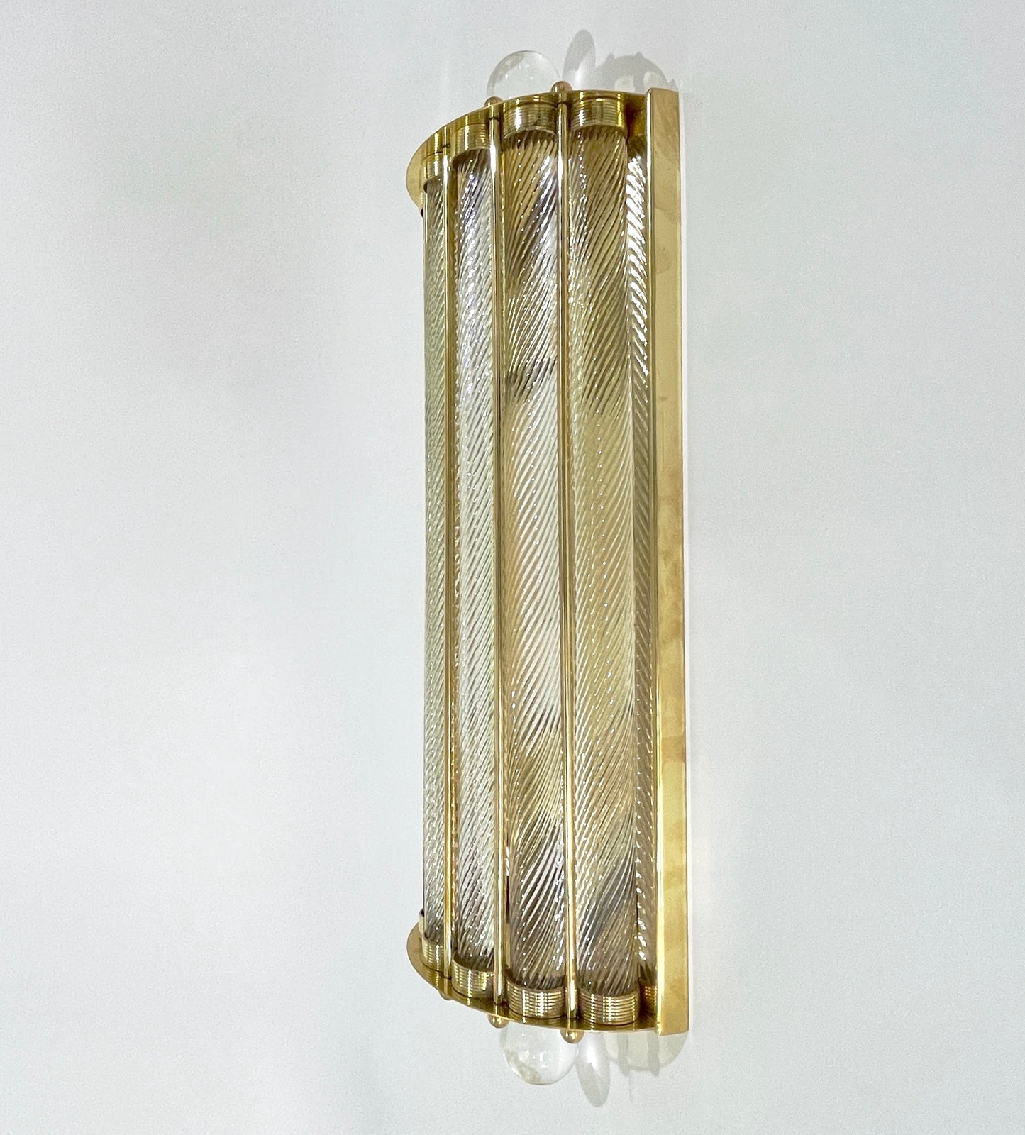 New Italian Art Deco Design Crystal Ball Murano Glass Half Moon Brass Sconces