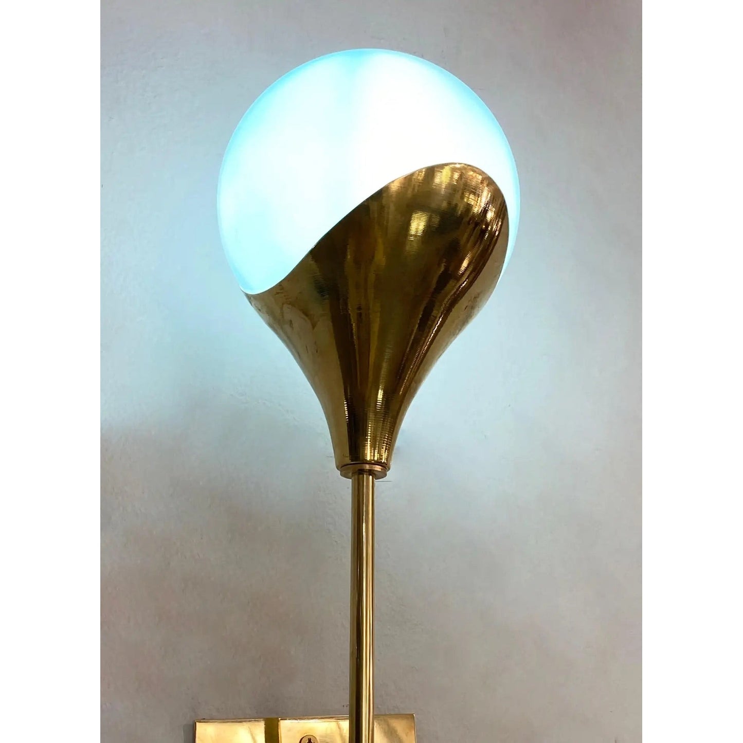 Contemporary Italian Single Two Globe Turquoise Murano Glass Brass Sconce