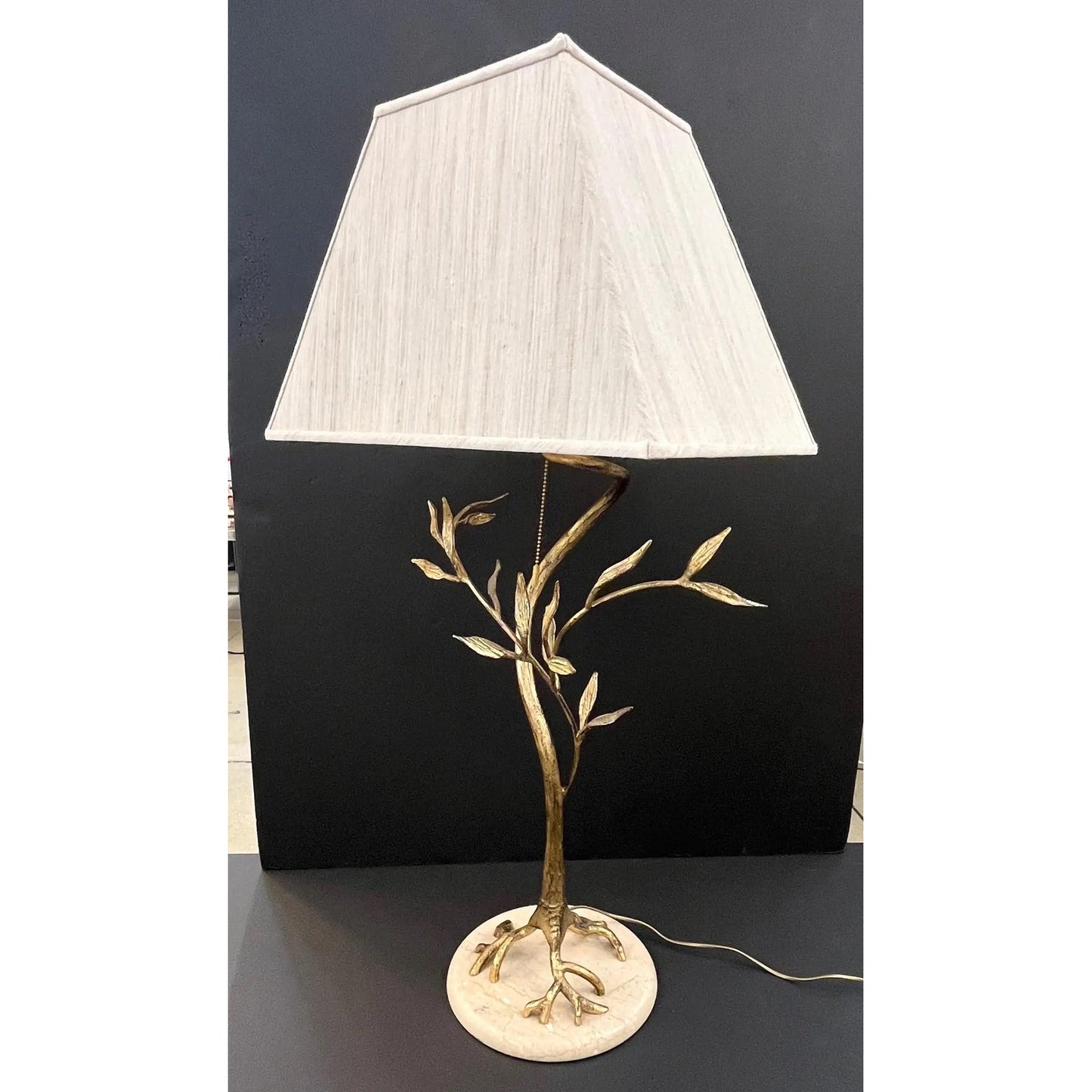 1970s Vintage French Jacques Duval Brasseur Gold Gilded Leaf Tree Lamp on Marble