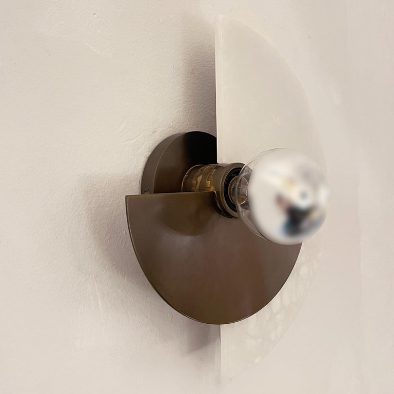 Bespoke Art Deco Style Half Moon Rotating Bronze Sconce in Alabaster