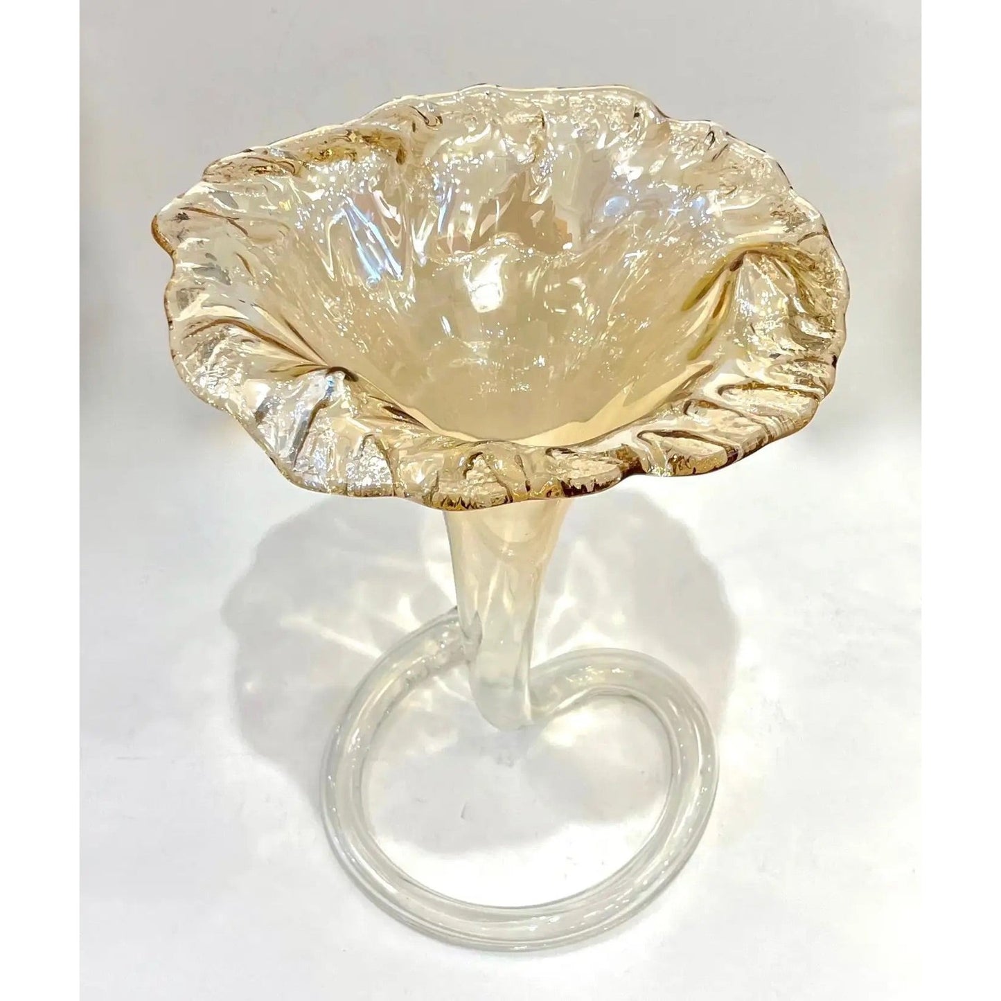 1940s Antique Italian Art Deco Amber Gold Crystal Murano Glass Tall Lily Vase