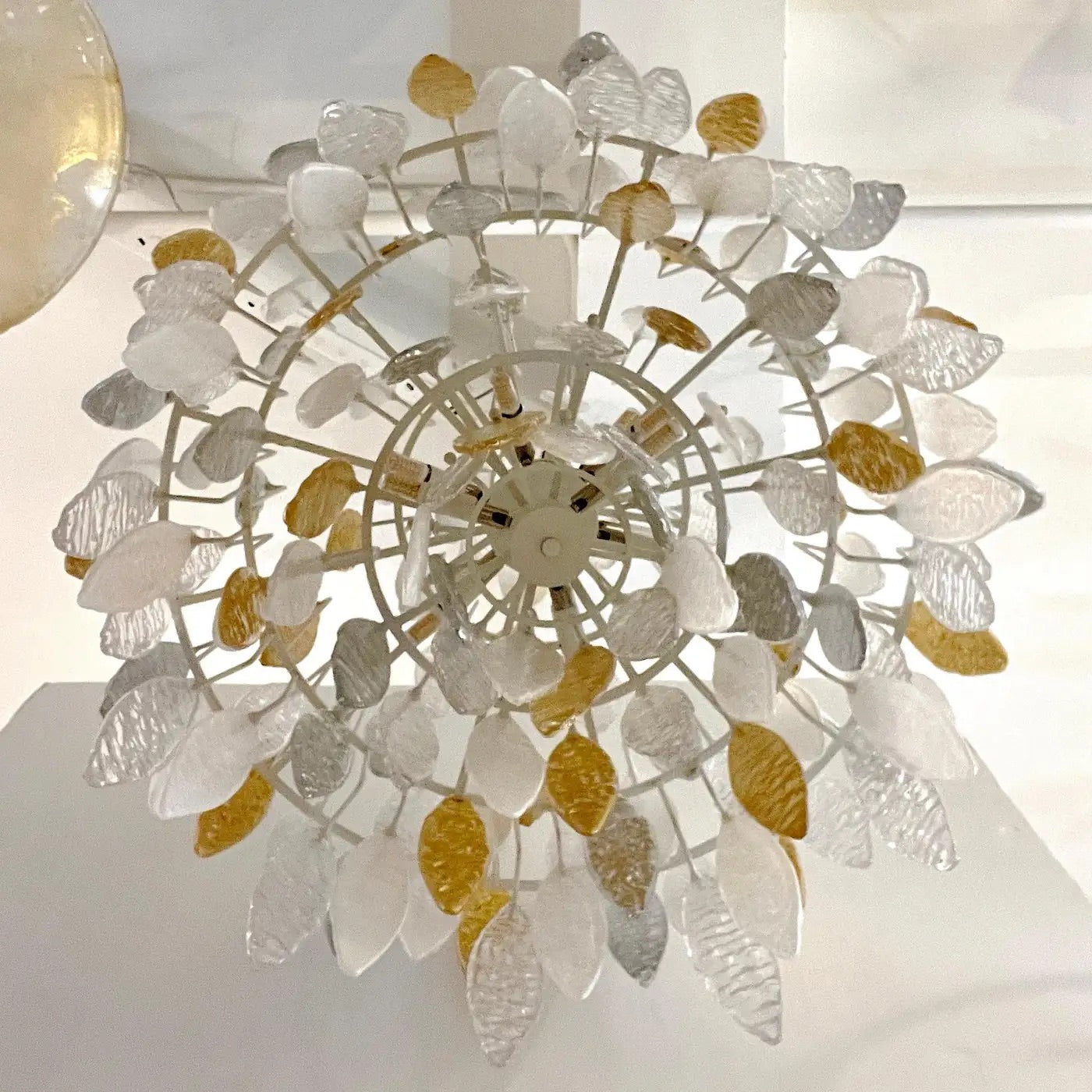 Modern Italian Silver Gold Frosted White Crystal Murano Glass Icicle Chandelier