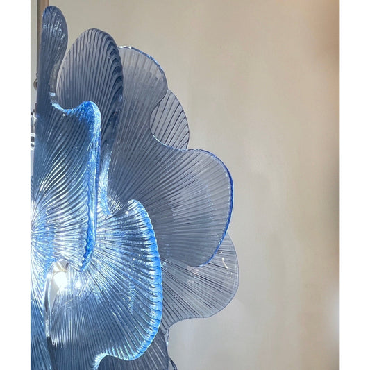 Modern Italian Wavy Blue Textured Murano Glass Satin Nickel Pendant/Chandelier