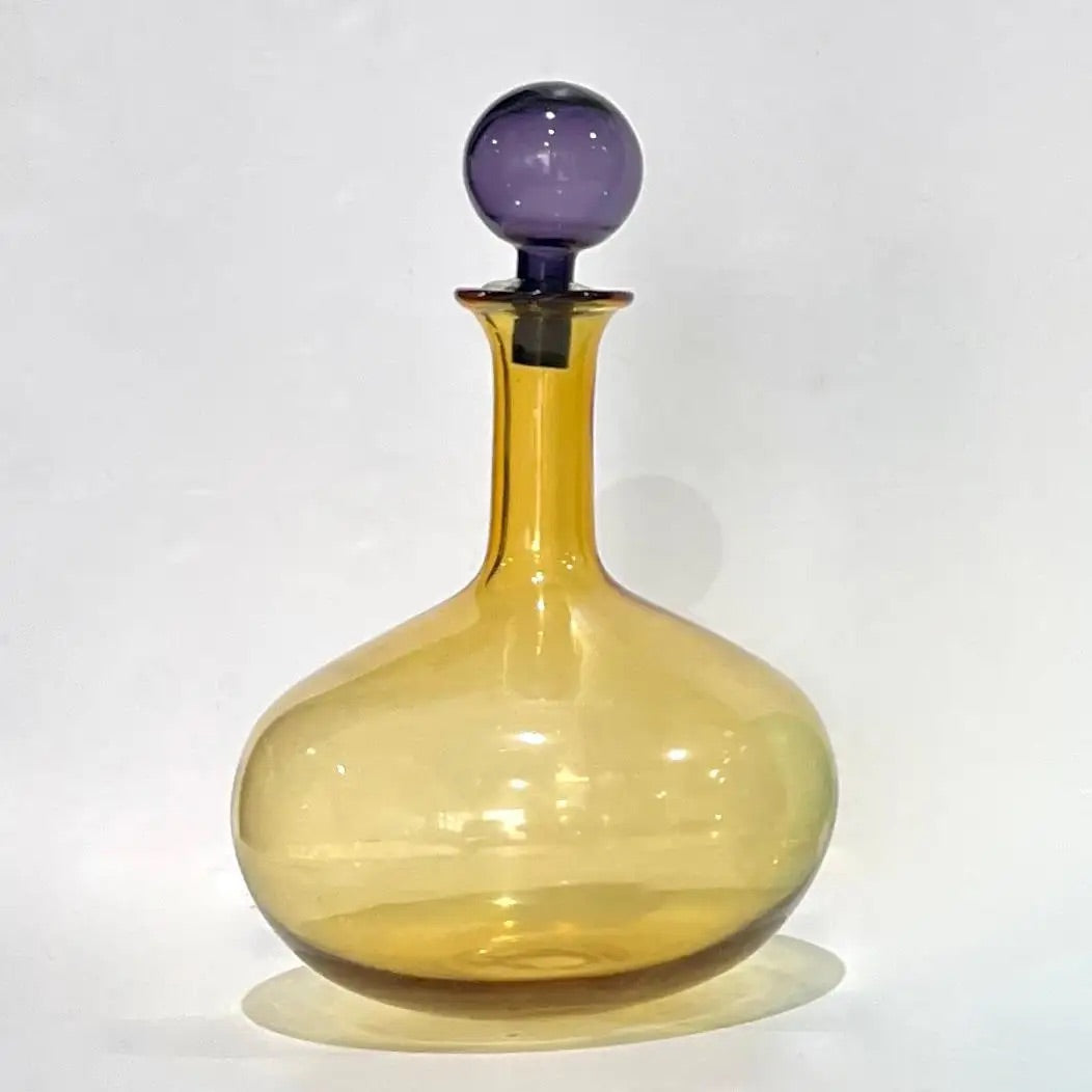 1980s Italian Set 3 Tall Bright Teal Amber Purple Murano Glass Modern Bottles
