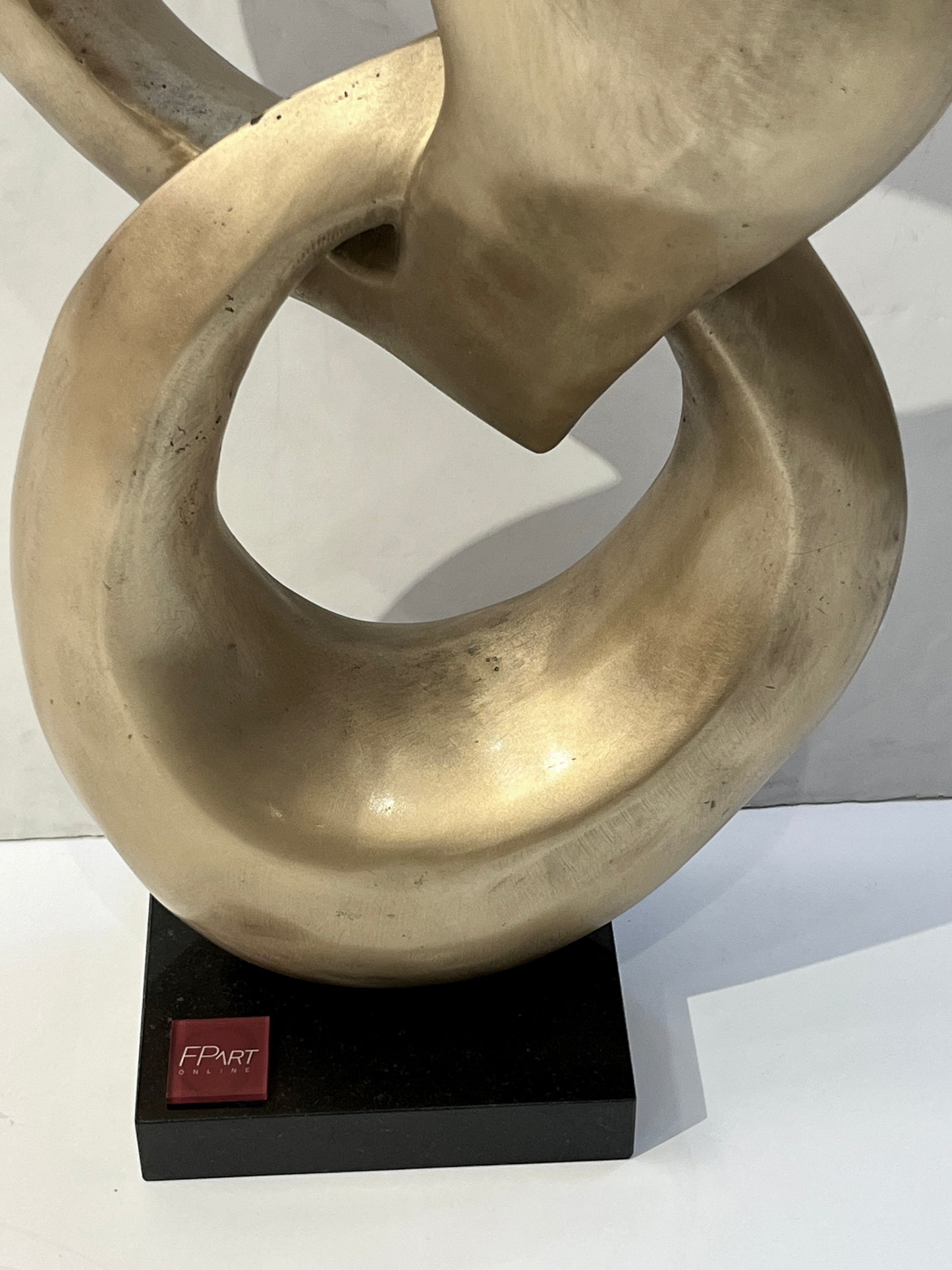 “Two Rings” Contemporary Italian Gold Patinated Bronze Abstract Sculpture