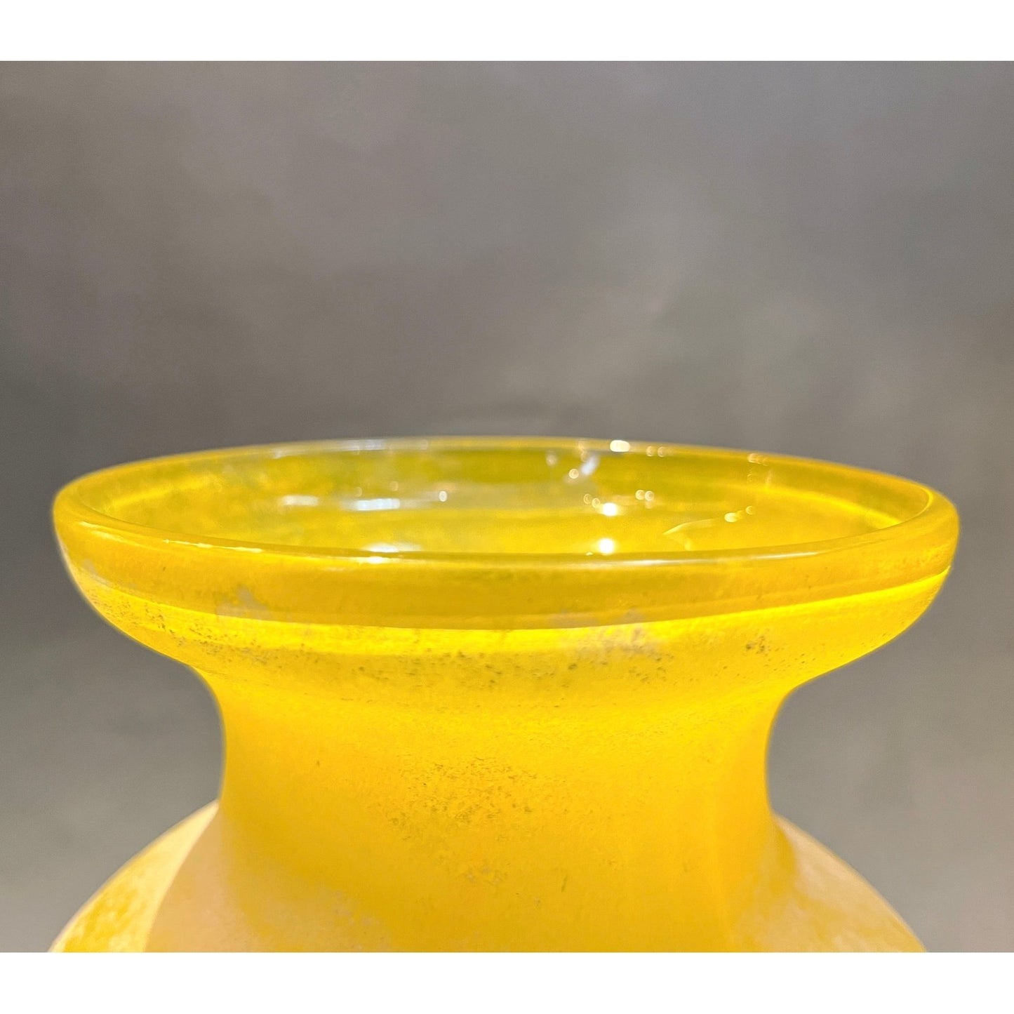 Seguso Style Italian Art Deco Style Vintage Lemon Yellow Scavo Murano Glass Vase