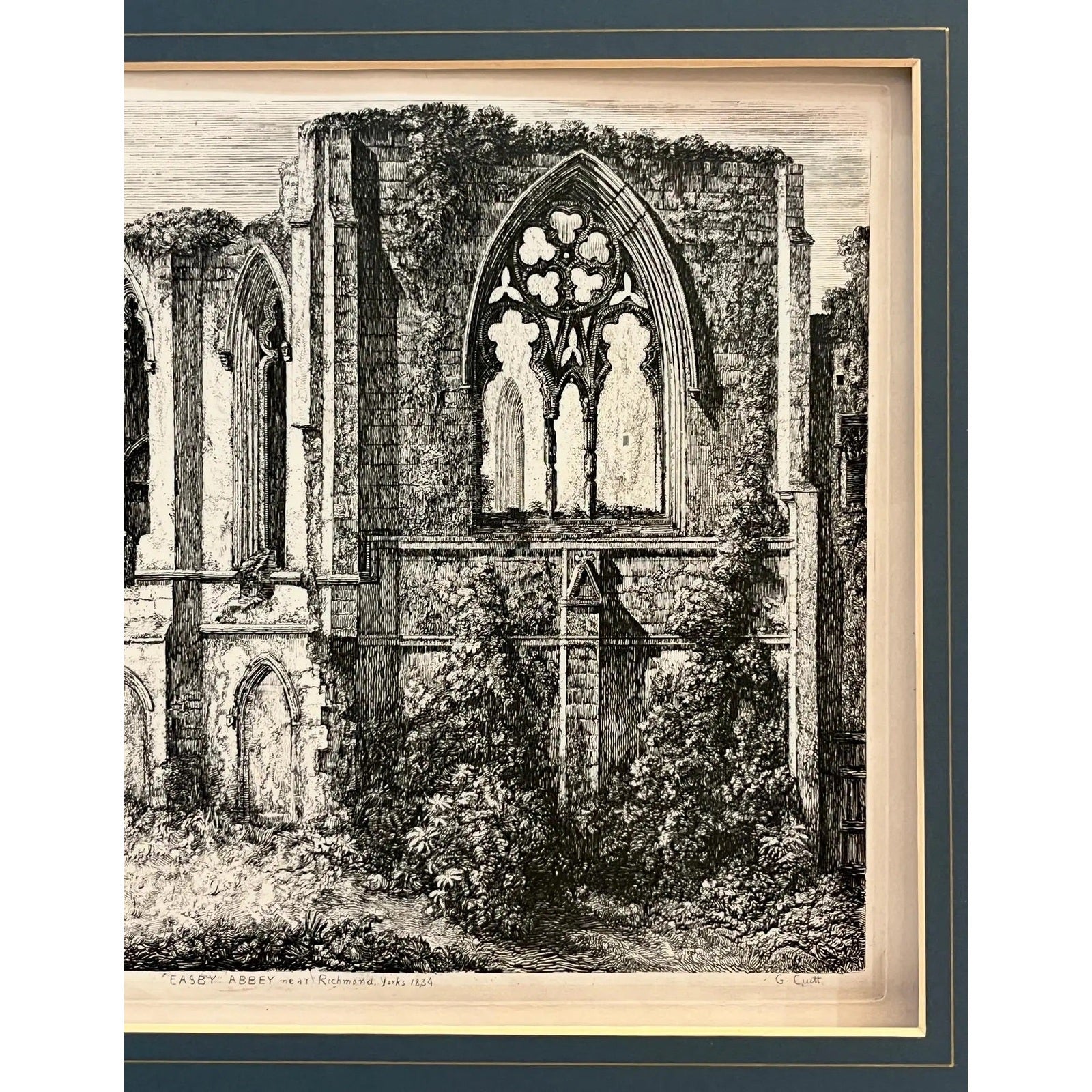 19th C Easby Abbey English Antique Gold Framed Green Mat Black White 19th-c-easby-abbey-english-antique-gold-framed-green-mat-black-white