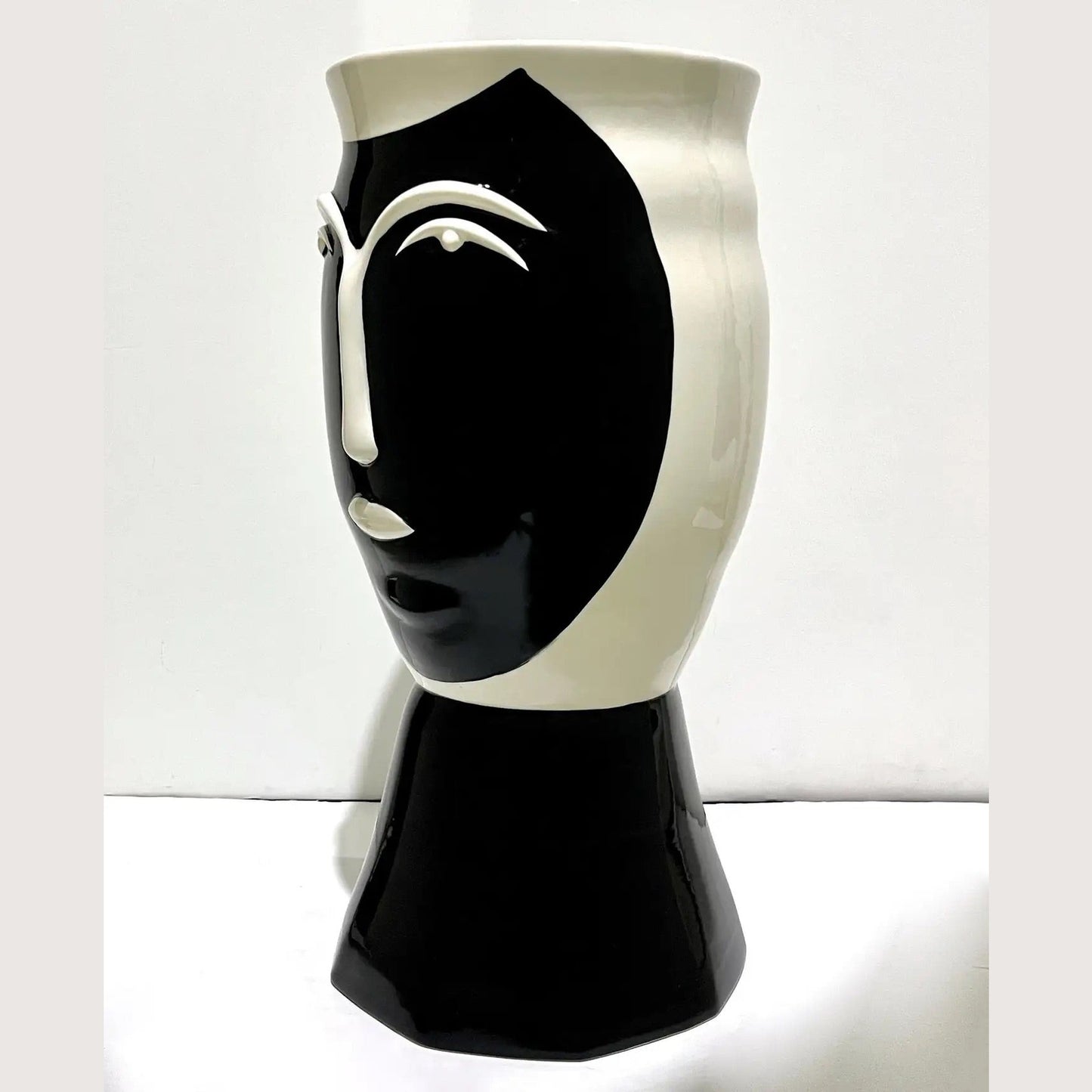 Vintage Italian Bassano Ceramic Pair of Black White Faces Bust Shape Large Vases