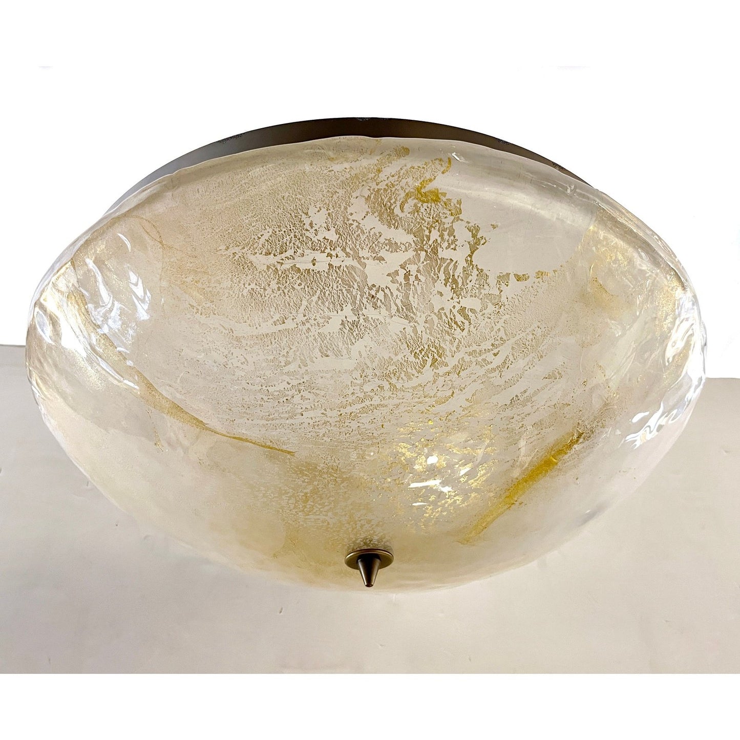 Italian Gold Frosted Crystal Murano Glass Bronze Round Flush Mount /Pendant