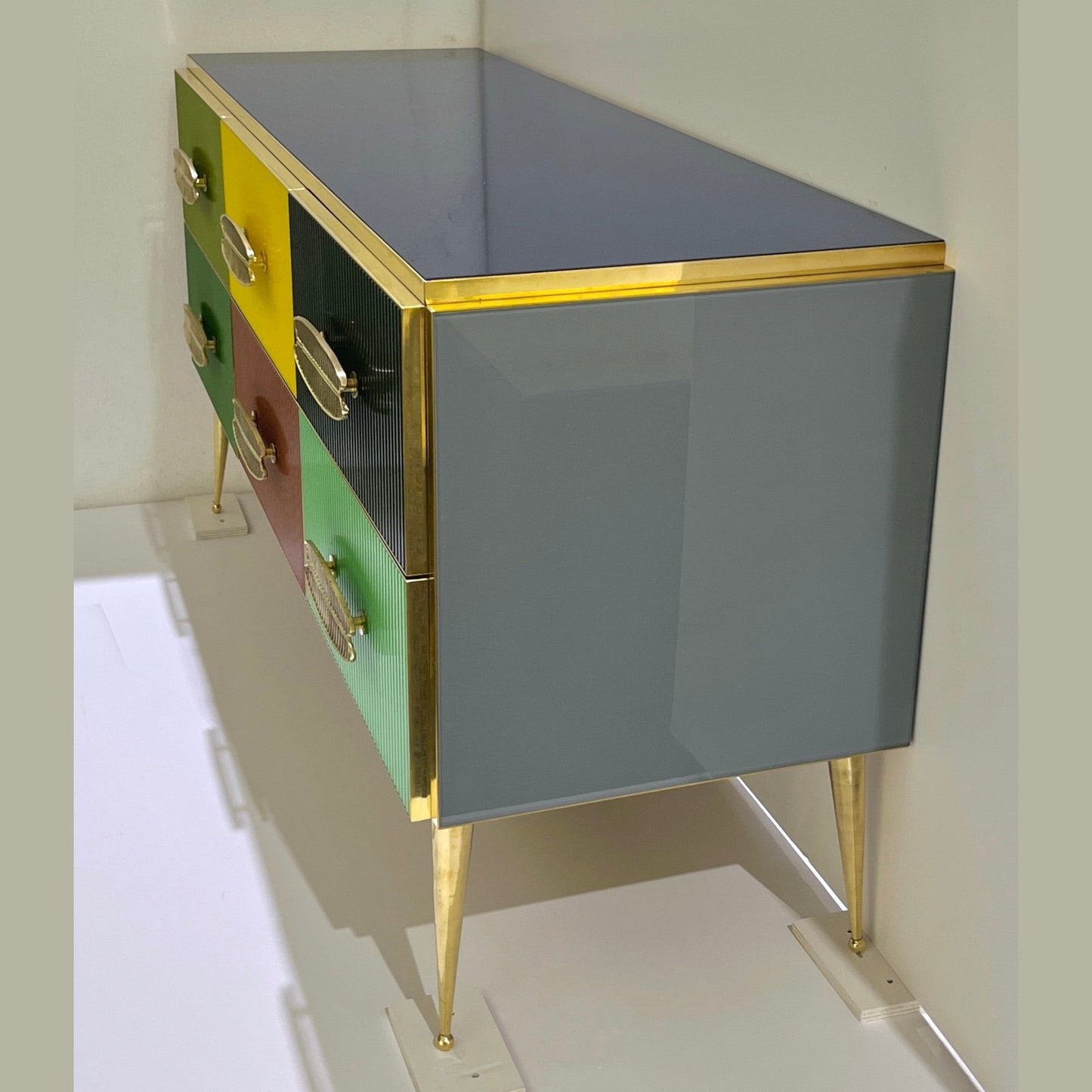 Bespoke Italian Green Yellow Brown Gray Blue Modern Brass 6-Drawer Dre Cosulich Interiors & Antiques Bespoke Italian Green Yellow Brown Gray Blue Modern Brass 6-Drawer Dre Cosulich Interiors & Antiques