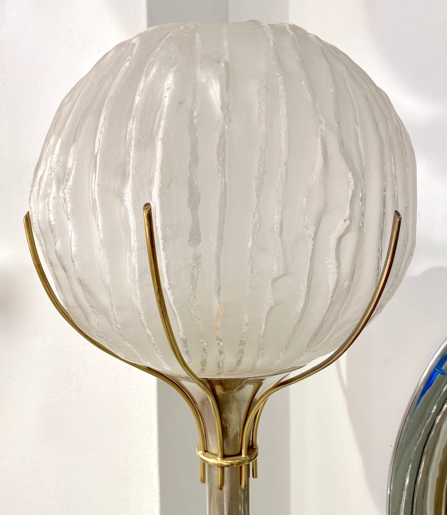 Angelo Brotto Italian Vintage Crystal Murano Glass Globe Nickel Brass Floor Lamp