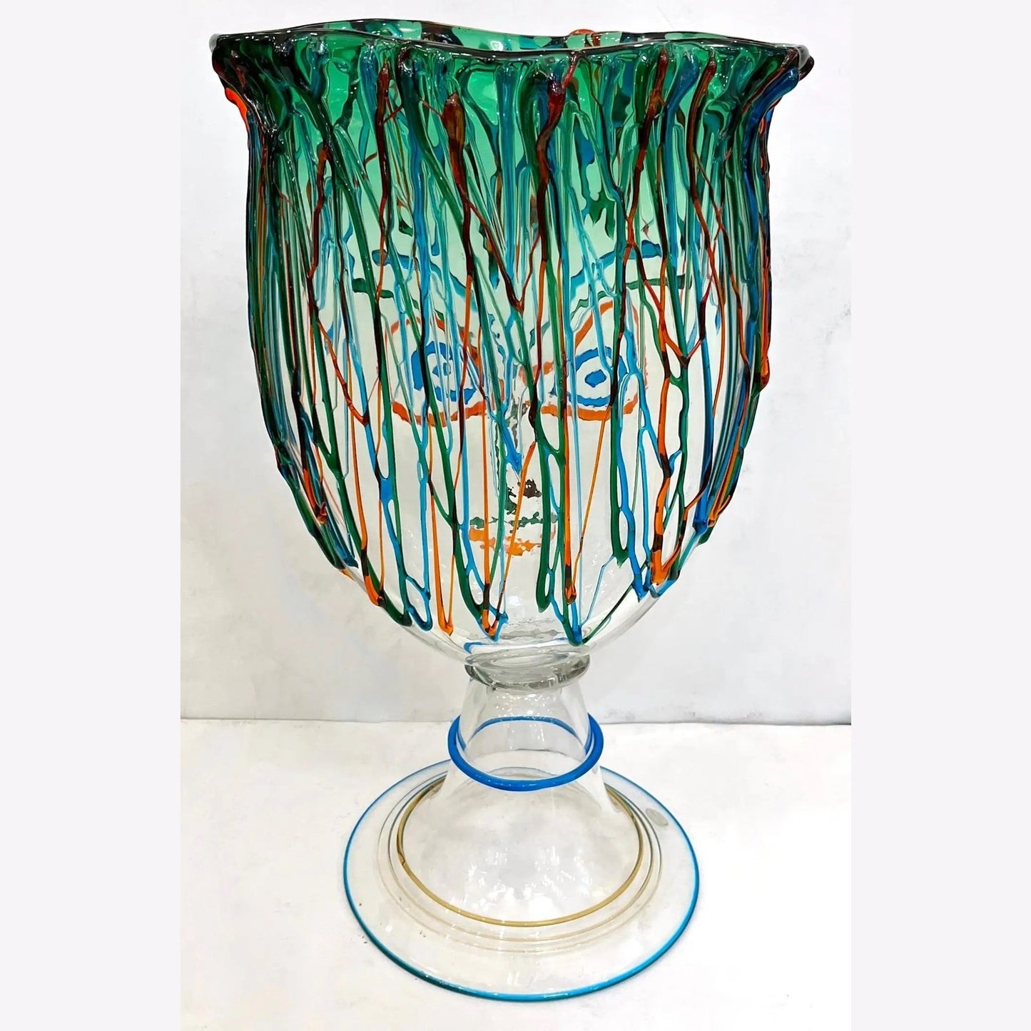 Luigi Mellara Picasso Homage Italian Green Blu Murano Glass Face Vase Sculpture