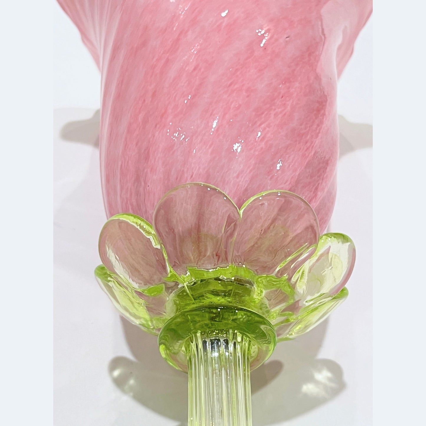 Italian Design Organic Modern Pink Art Glass Lit Flower White Vase/Table Lamp