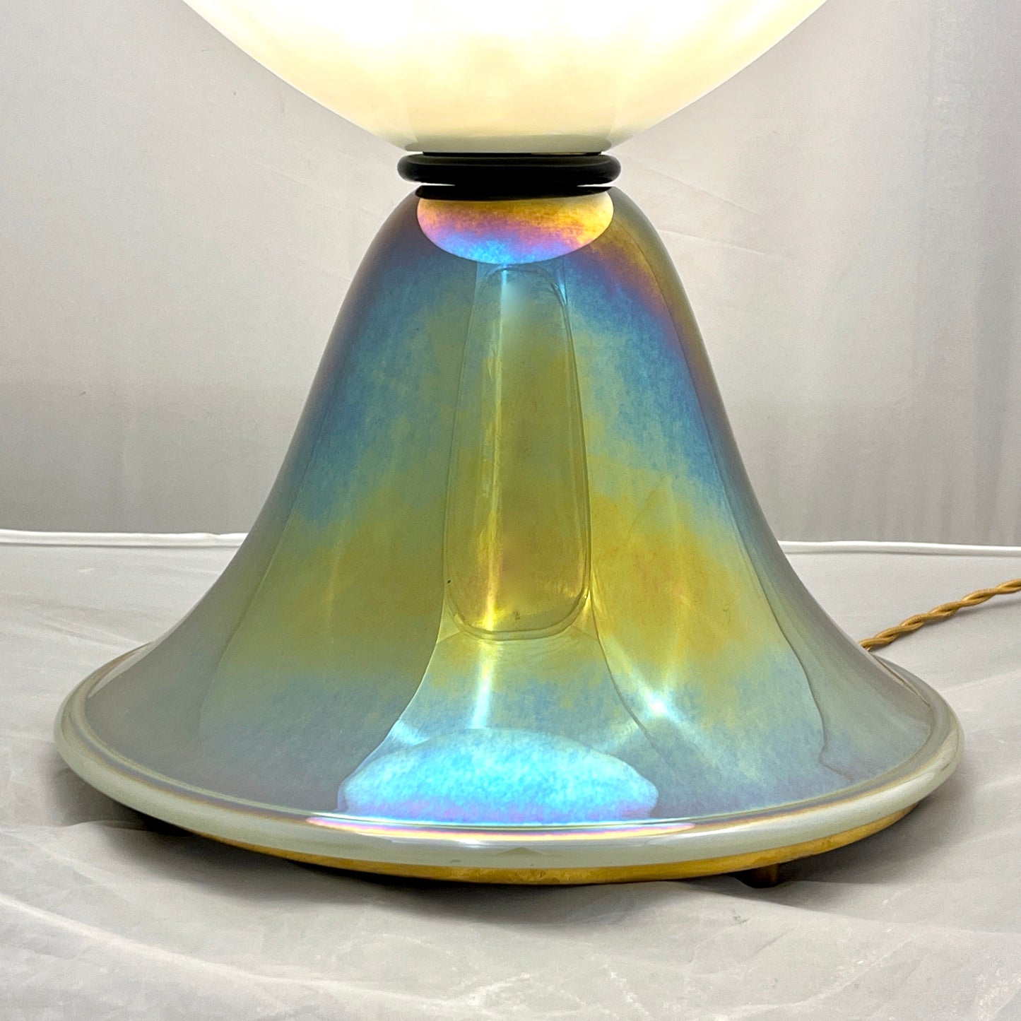 1990s Italian Pair of Tall Iridescent Glass Lamps / Urns Attributed to Seguso