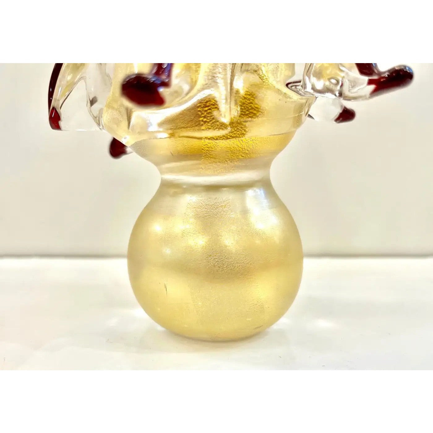 Signed 3 Italian Vintage Gold Amber Red Murano Glass Christmas Tree Sculptures