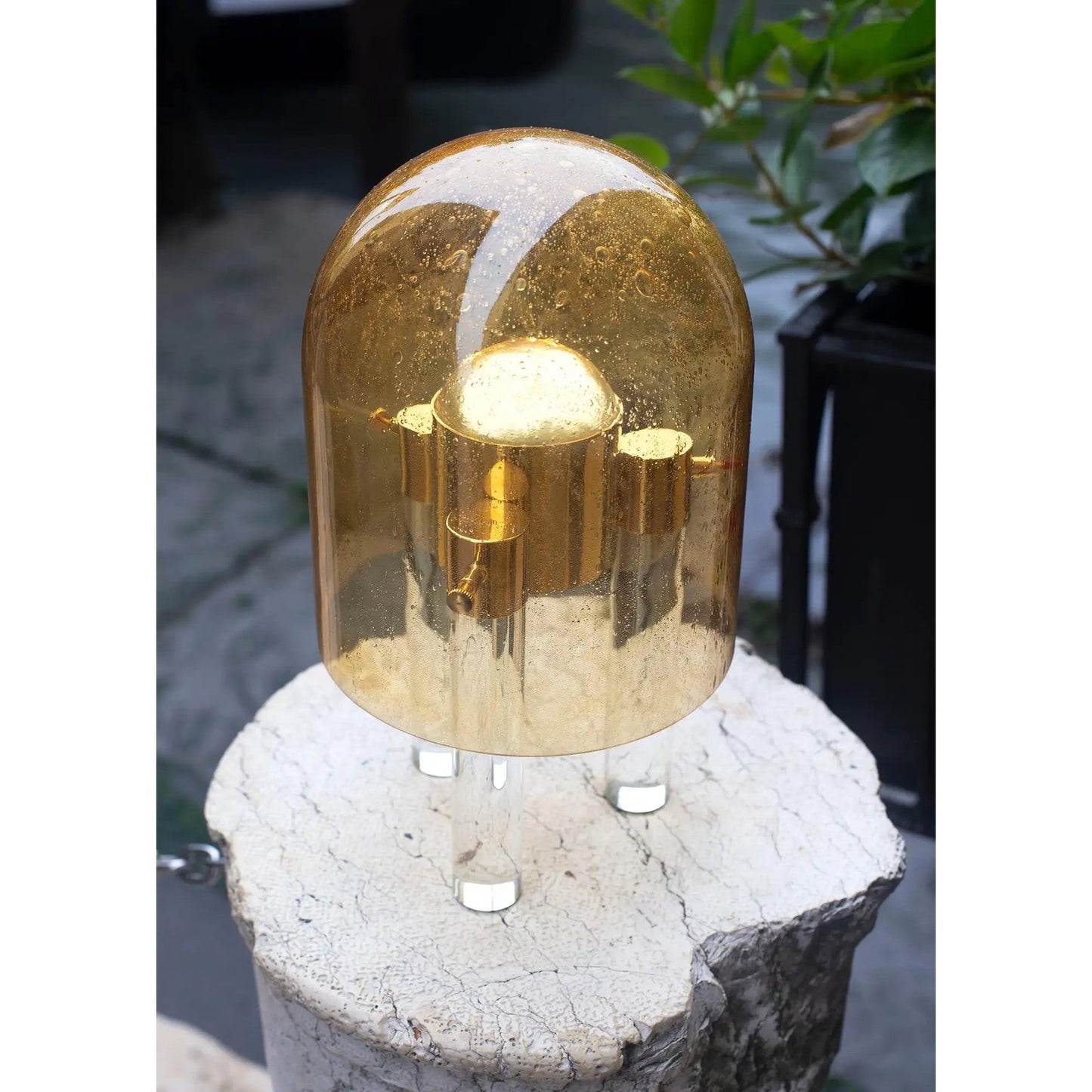 Wireless Italian Dimmable Amber Murano Glass Space Age Gold Brass Table Lamp