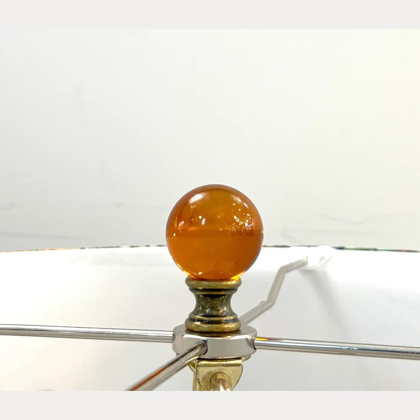 Italian Art Deco Style Pair of Red Travertine Sphere Table Lamps Peacock Shades