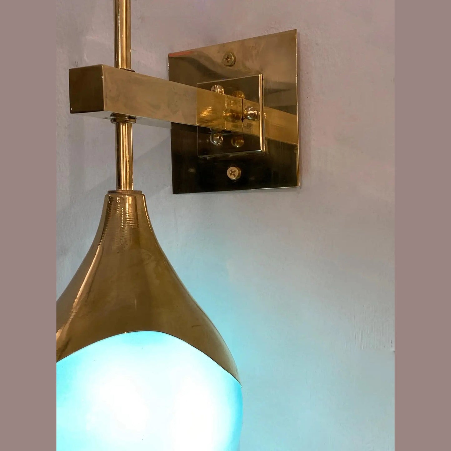 Contemporary Italian Single Two Globe Turquoise Murano Glass Brass Sconce