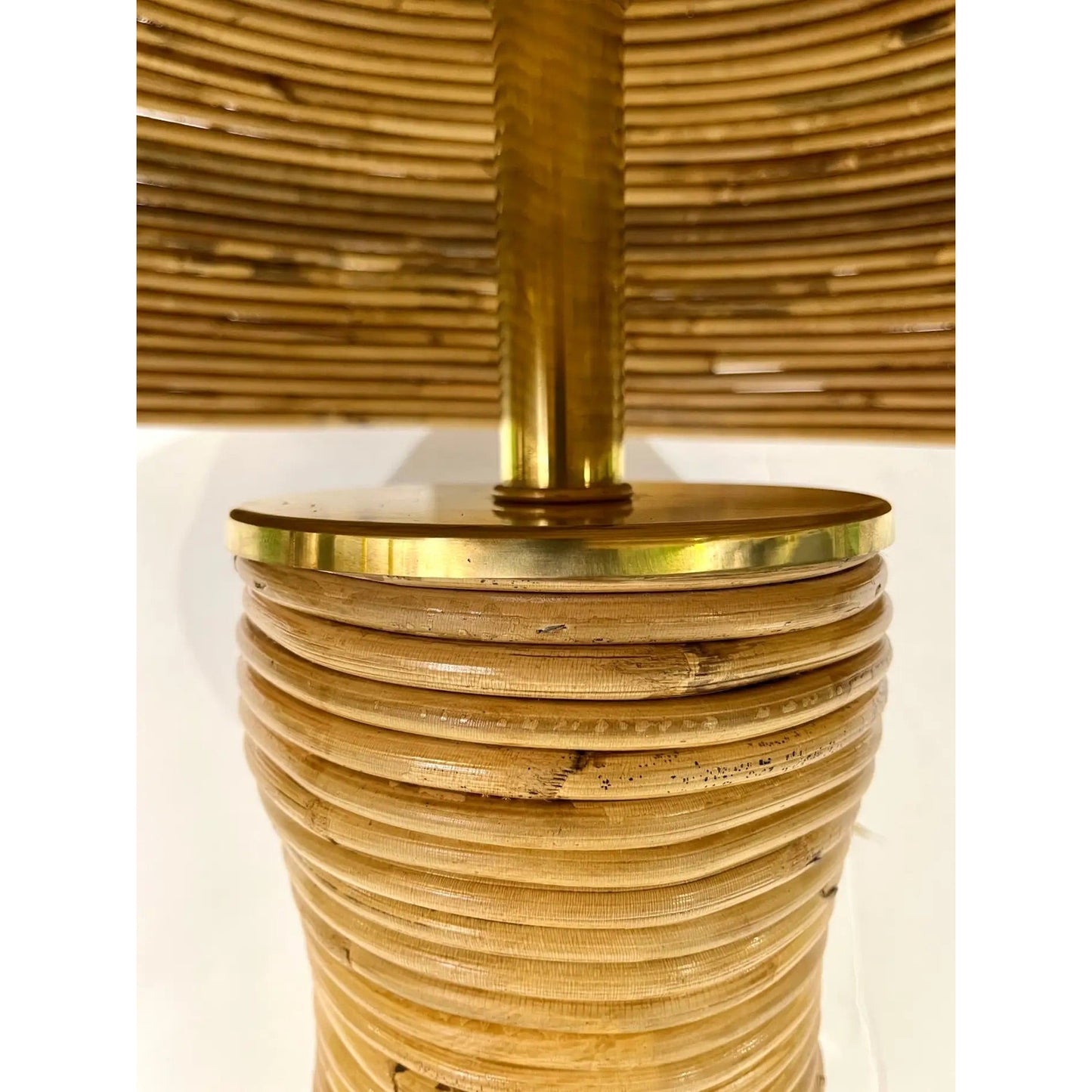 Italian Organic Modern Contemporary Brass Rattan Tall Mushroom Table/Floor Lamp