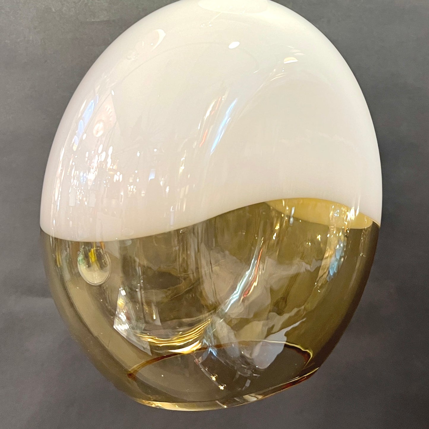 Bespoke Italian Organic Amber White Flat Spheroid Murano Glass Pendant Light