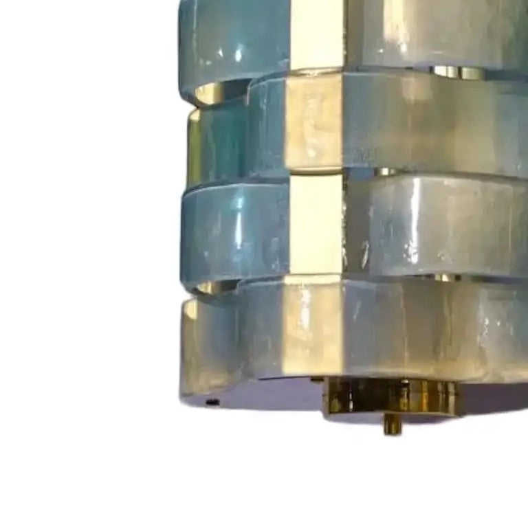 Contemporary Italian Fontana Arte Style Light Blue Murano Glass Brass Pendant