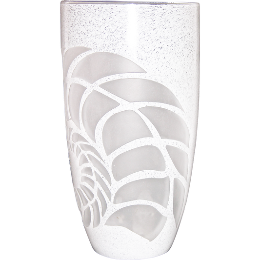 White Textured Murano Glass Vase with Fern Decor