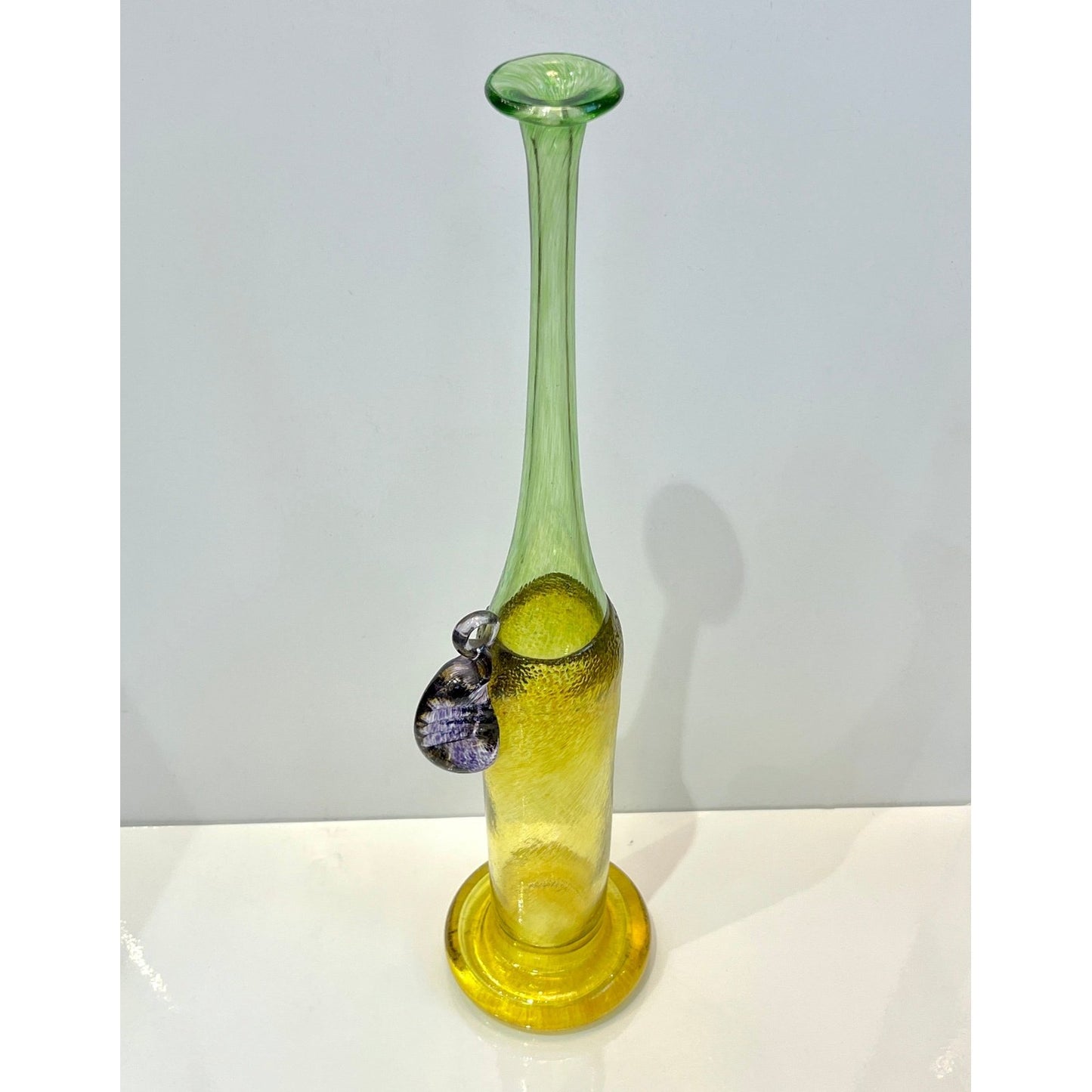 1970s Bertil Vallien Swedish Purple Green Yellow Art Glass Vase for Kosta Boda