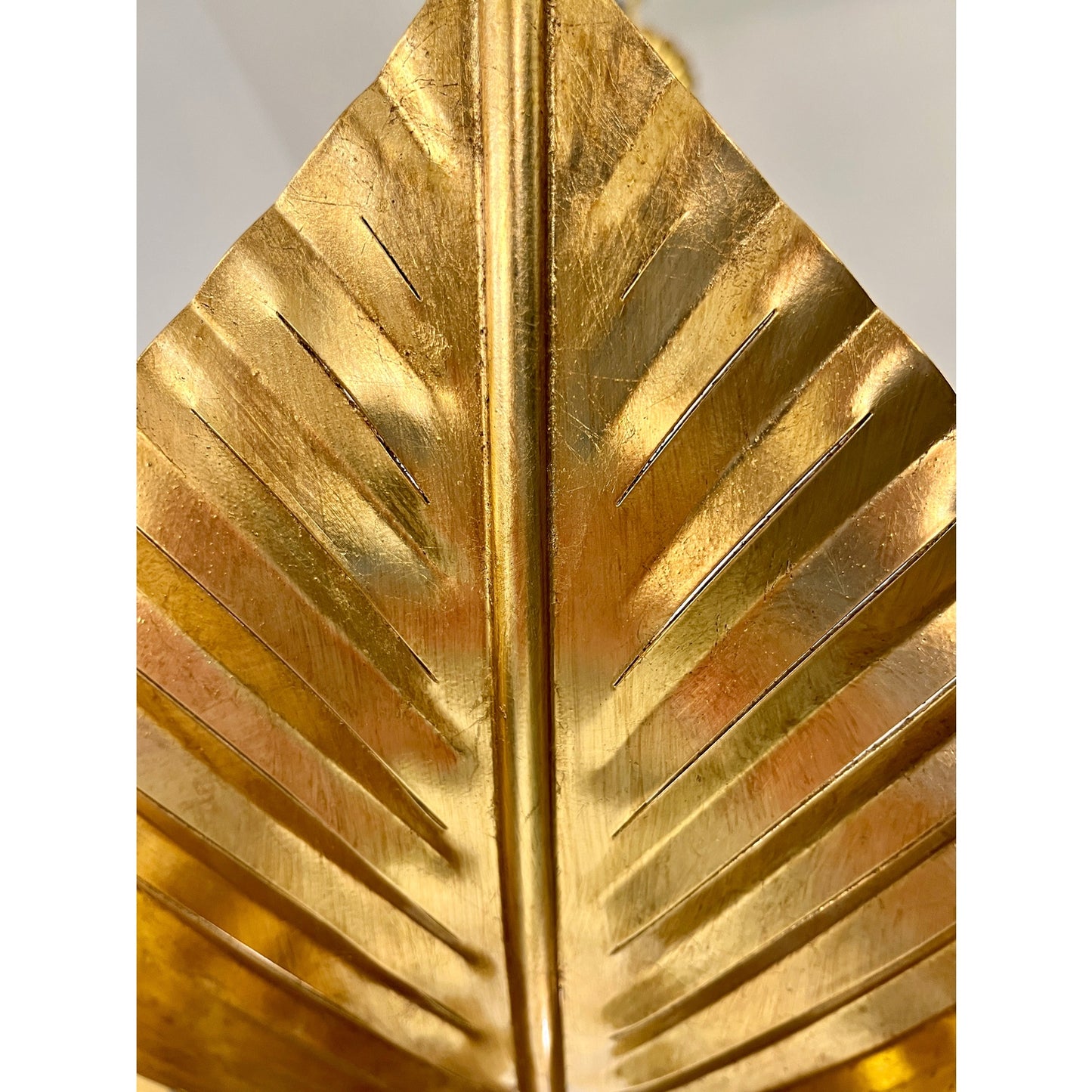 Contemporary Italian Art Deco Design Hand Made Gold Metal Tiered Leaf Chandelier