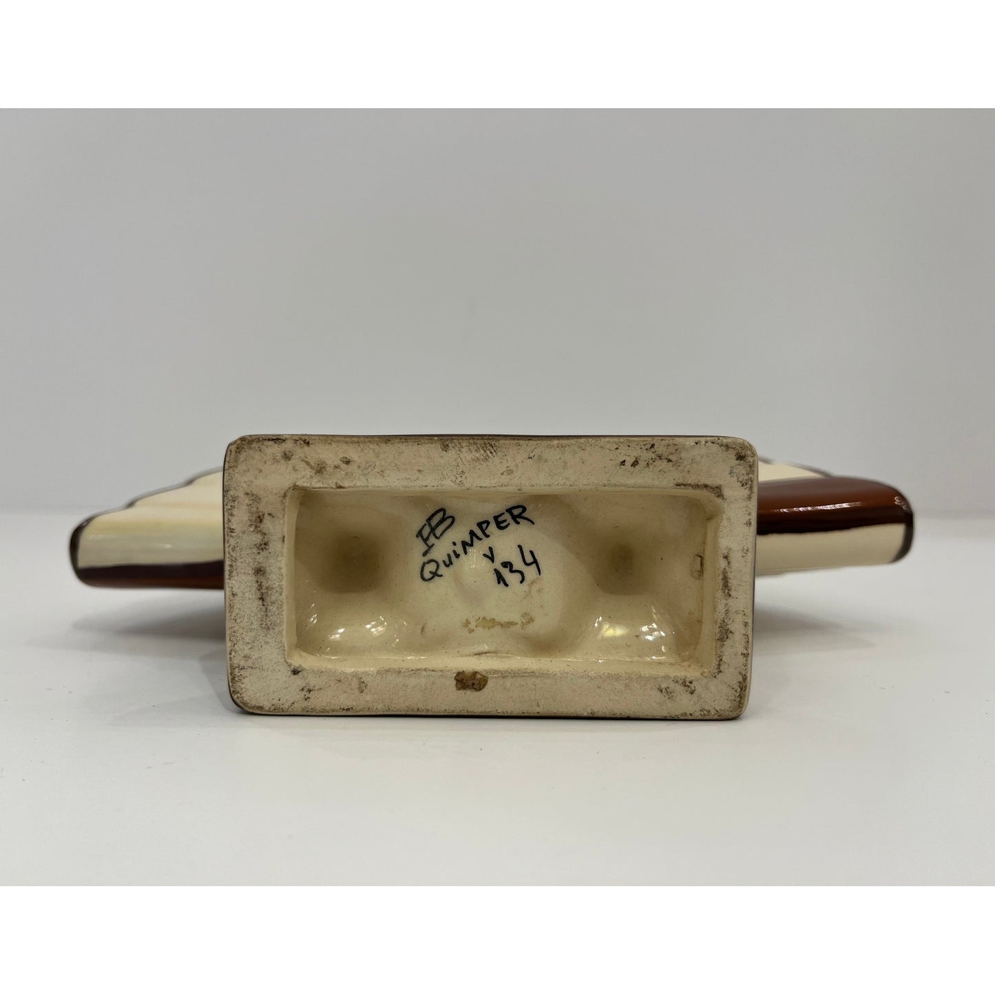 1930s French Signed Henriot Quimper Faience Yellow Fan Breton Man Woman Decor