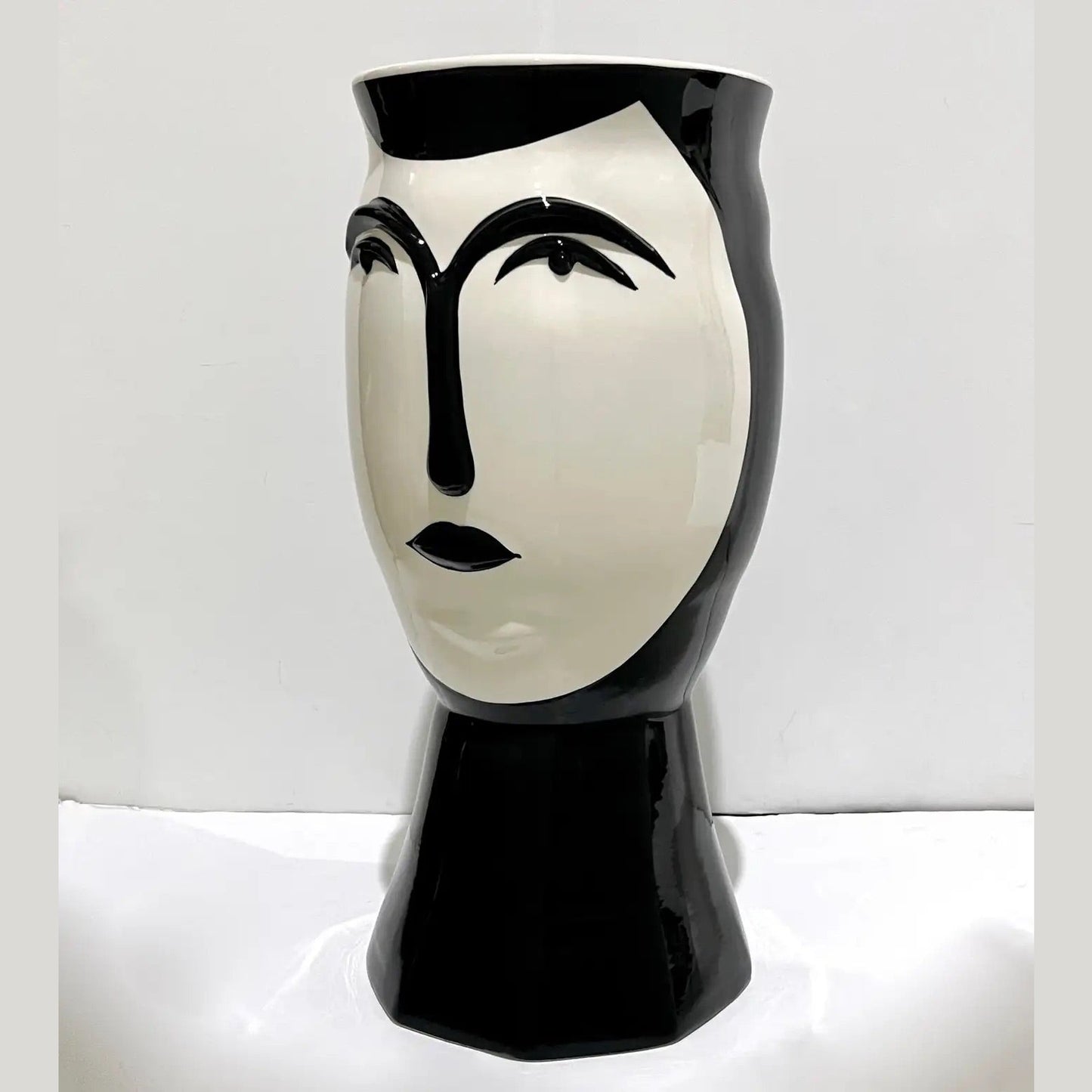 Vintage Italian Bassano Ceramic Pair of Black White Faces Bust Shape Large Vases