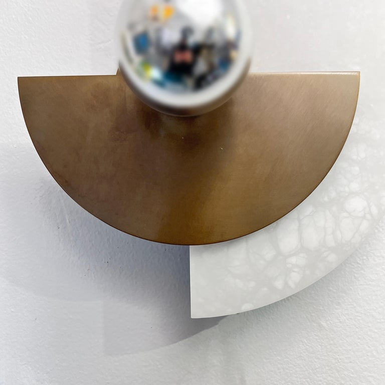 Bespoke Art Deco Style Half Moon Rotating Bronze Sconce in Alabaster