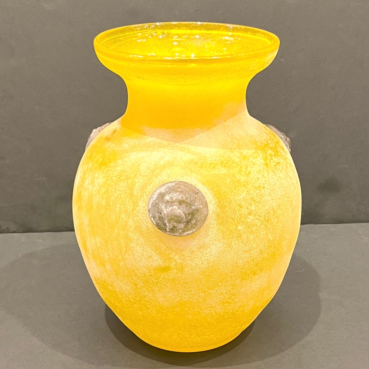 Seguso Style Italian Art Deco Style Vintage Lemon Yellow Scavo Murano Glass Vase