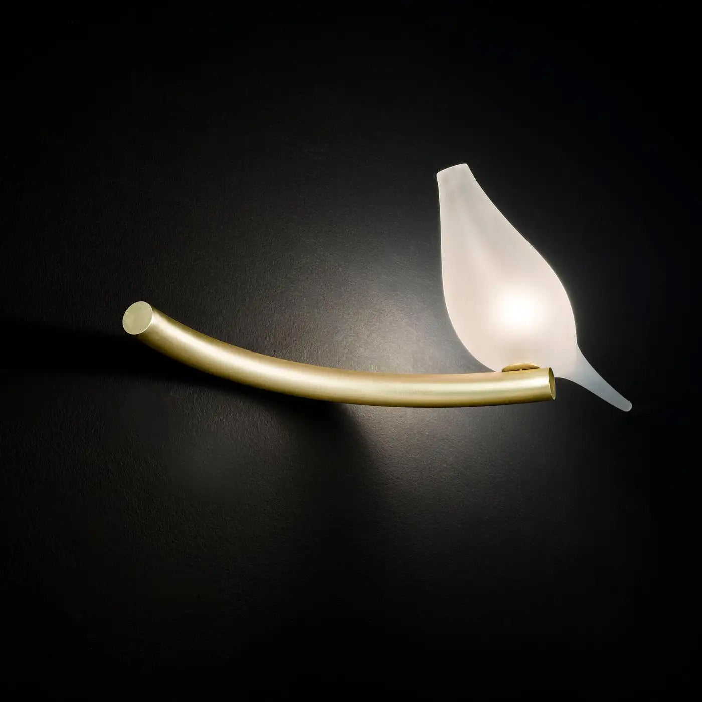 Multiforme for Cosulich Italian Organic Frosted Glass Bird Satin Gold Sconce