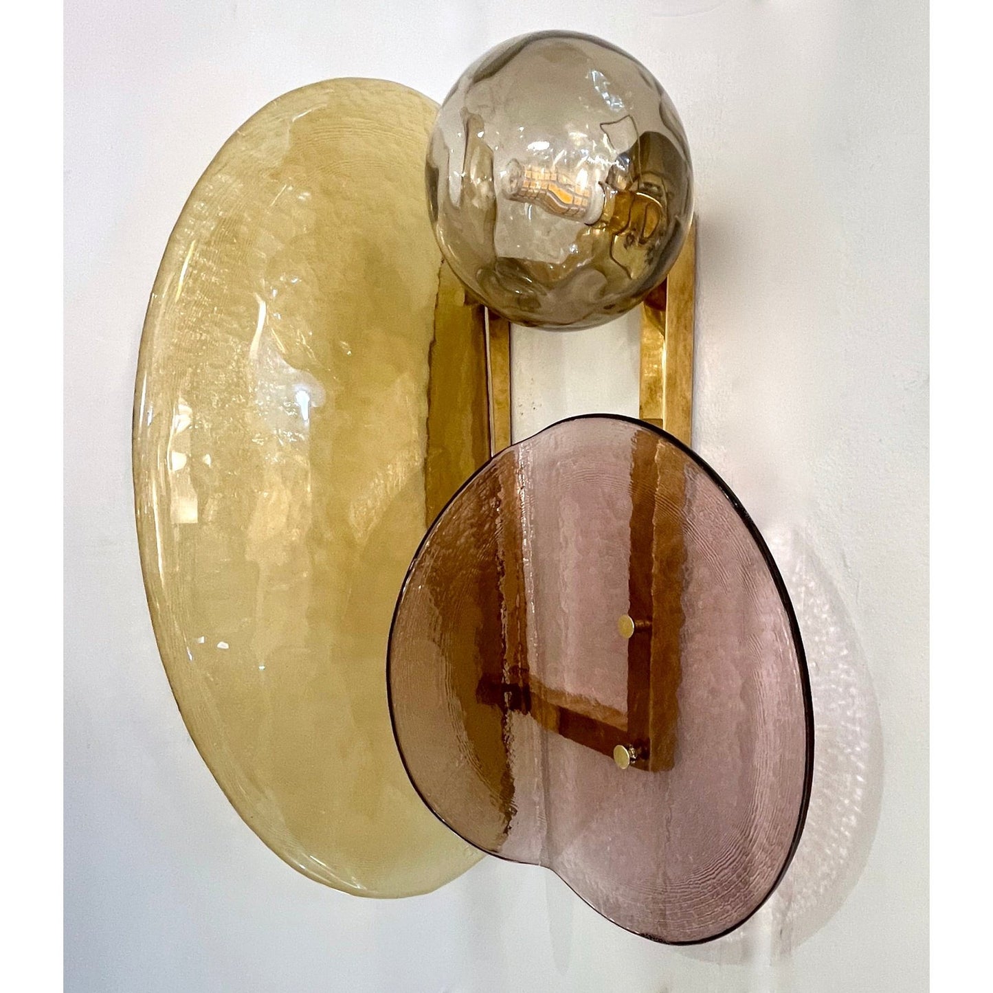 Contemporary Italian Mauve Plum Amber Murano Glass Post-Modern Gold Brass Sconce