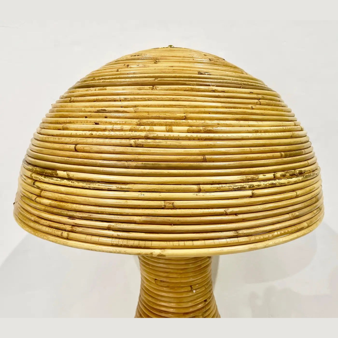 Italian Organic Modern Contemporary Brass Rattan Tall Mushroom Table/Floor Lamp