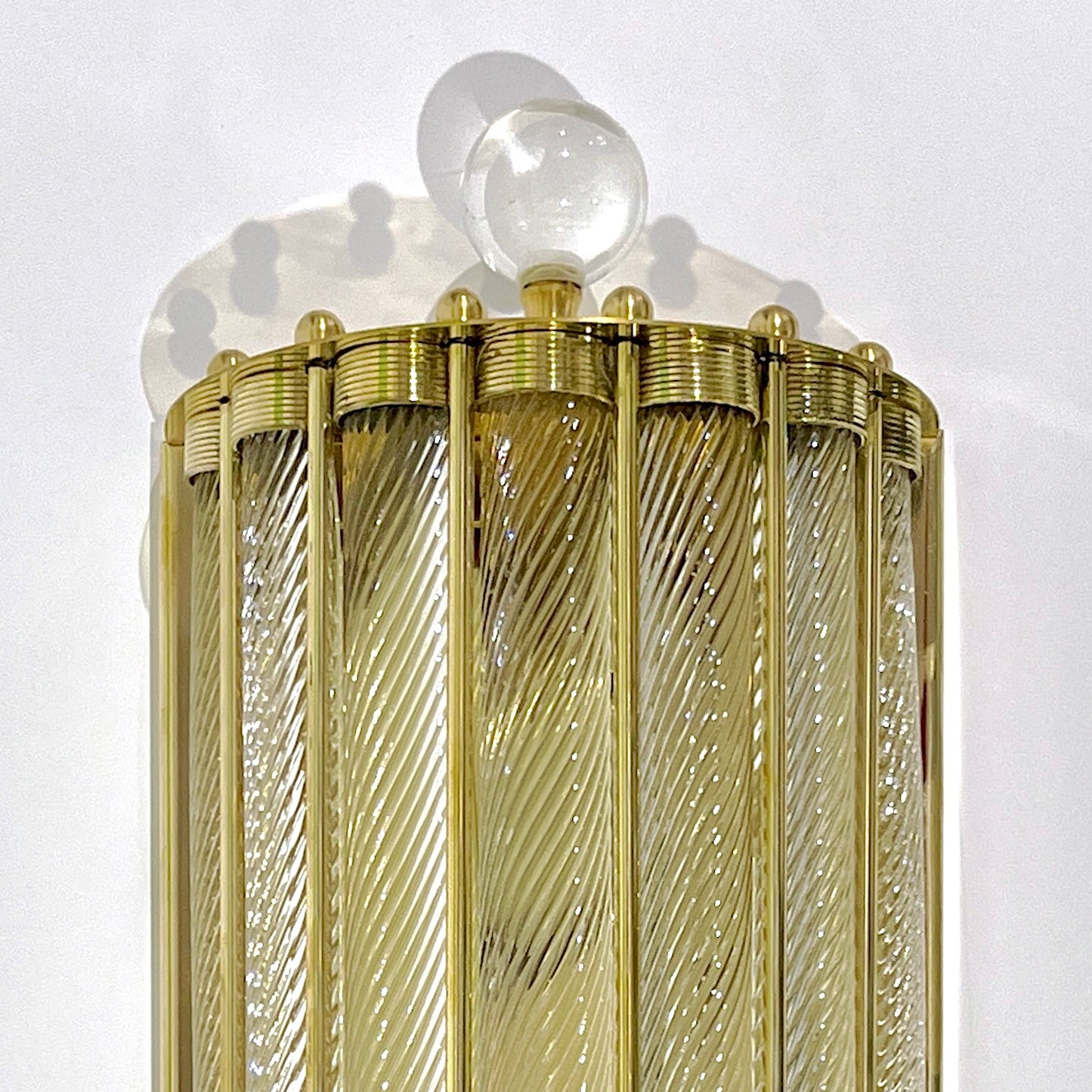 New Italian Art Deco Design Crystal Ball Murano Glass Half Moon Brass Sconces