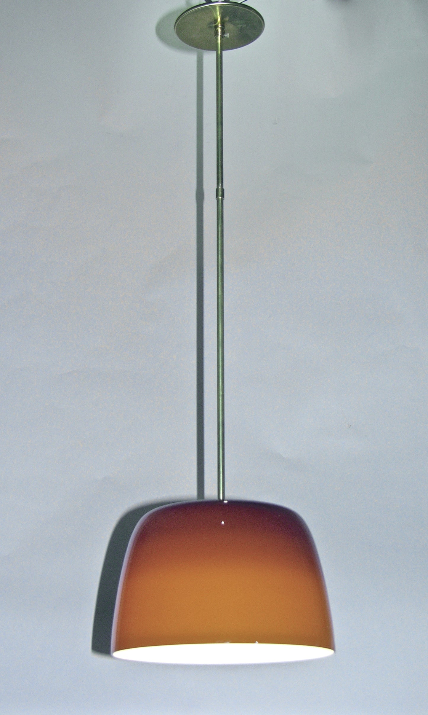 1970s Italian Minimalist Brass and Coffee Brown Murano Glass Pendant Light