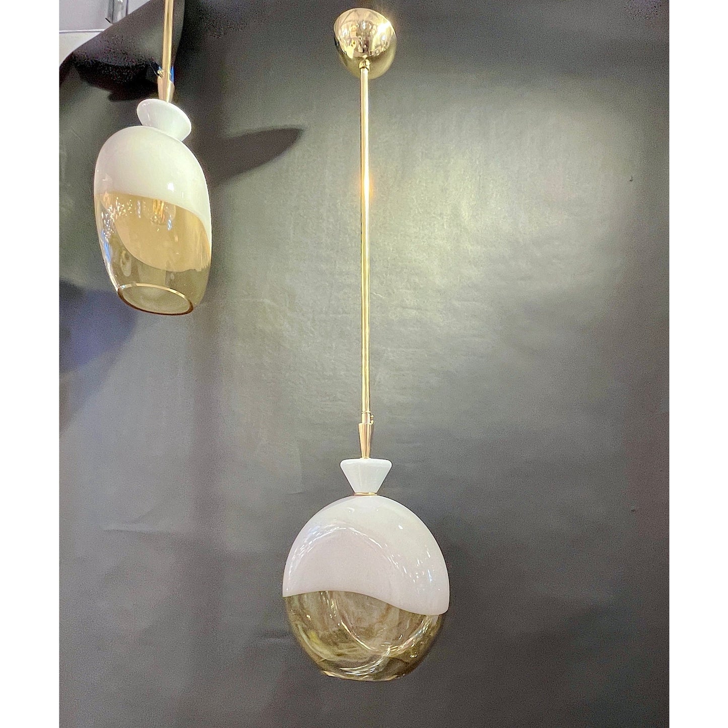 Bespoke Italian Organic Amber White Flat Spheroid Murano Glass Pendant Light