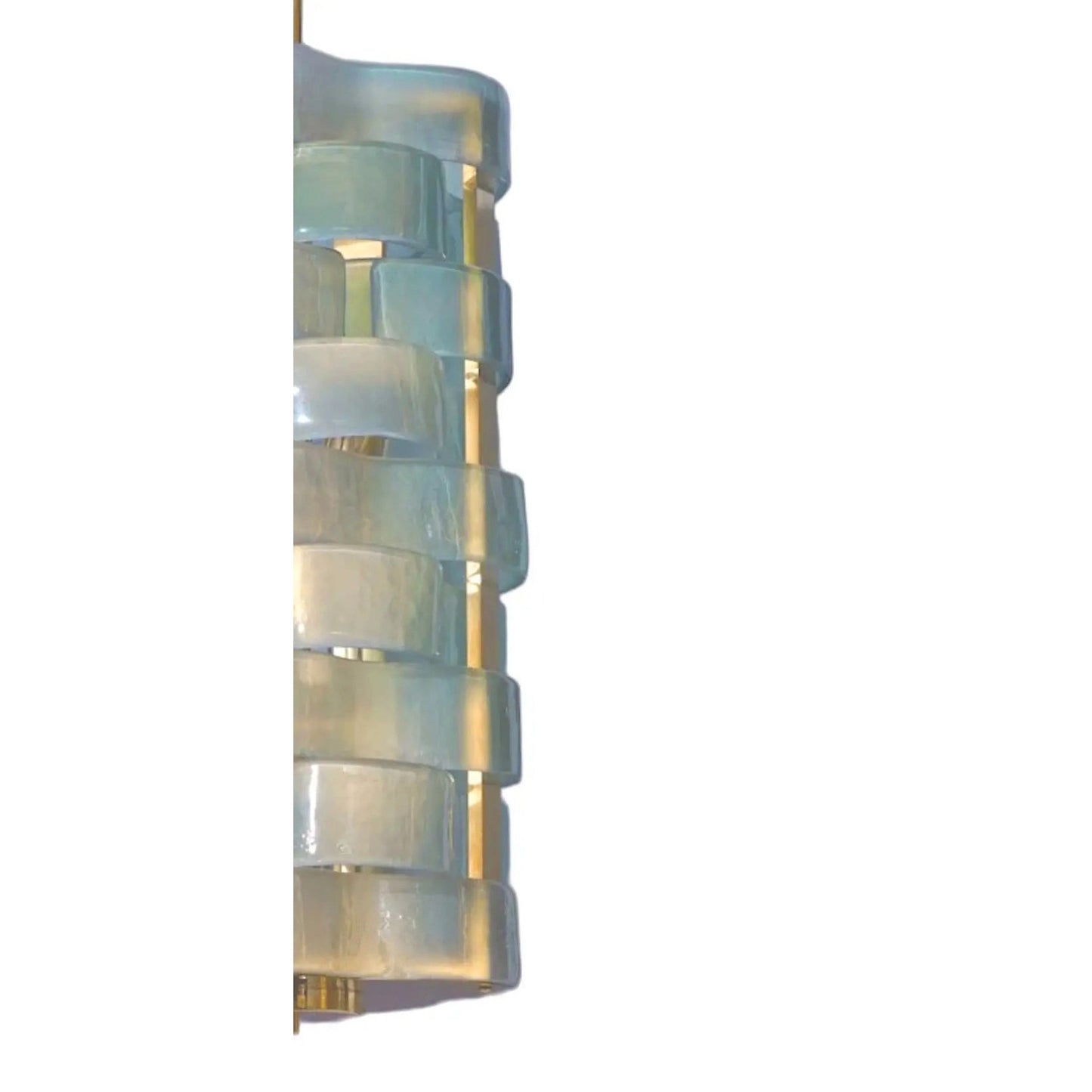 Contemporary Italian Fontana Arte Style Light Blue Murano Glass Brass Pendant
