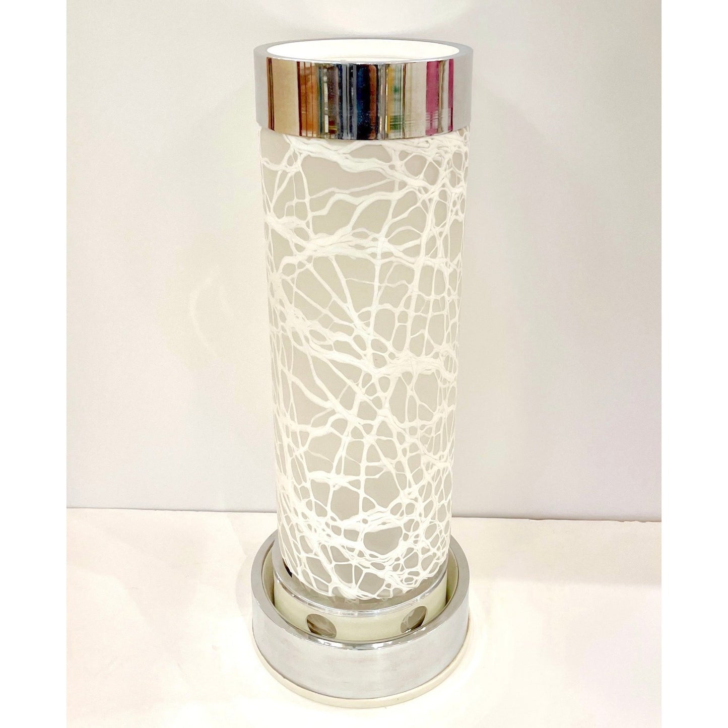 Angelo Brotto 1960s Esperia Vintage White Murano Glass Tubular Chrome Lamp