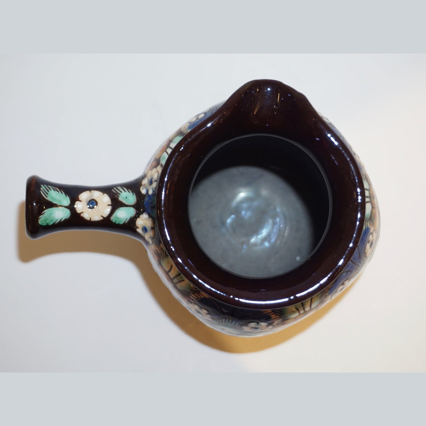 Antique Swiss Arts & Crafts Brown Green Blue White Thoune Enamel Ceramic Jug
